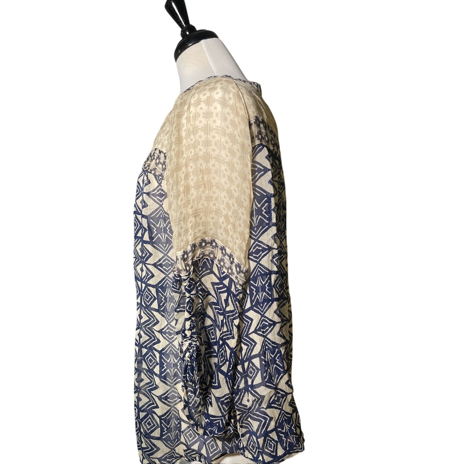 Lucky Brand Lucky Brand Top Womens 1-X Beige Sheer Blouse Boho V Neck Size XL / US 12-14 / IT 48-50 - 4 Thumbnail
