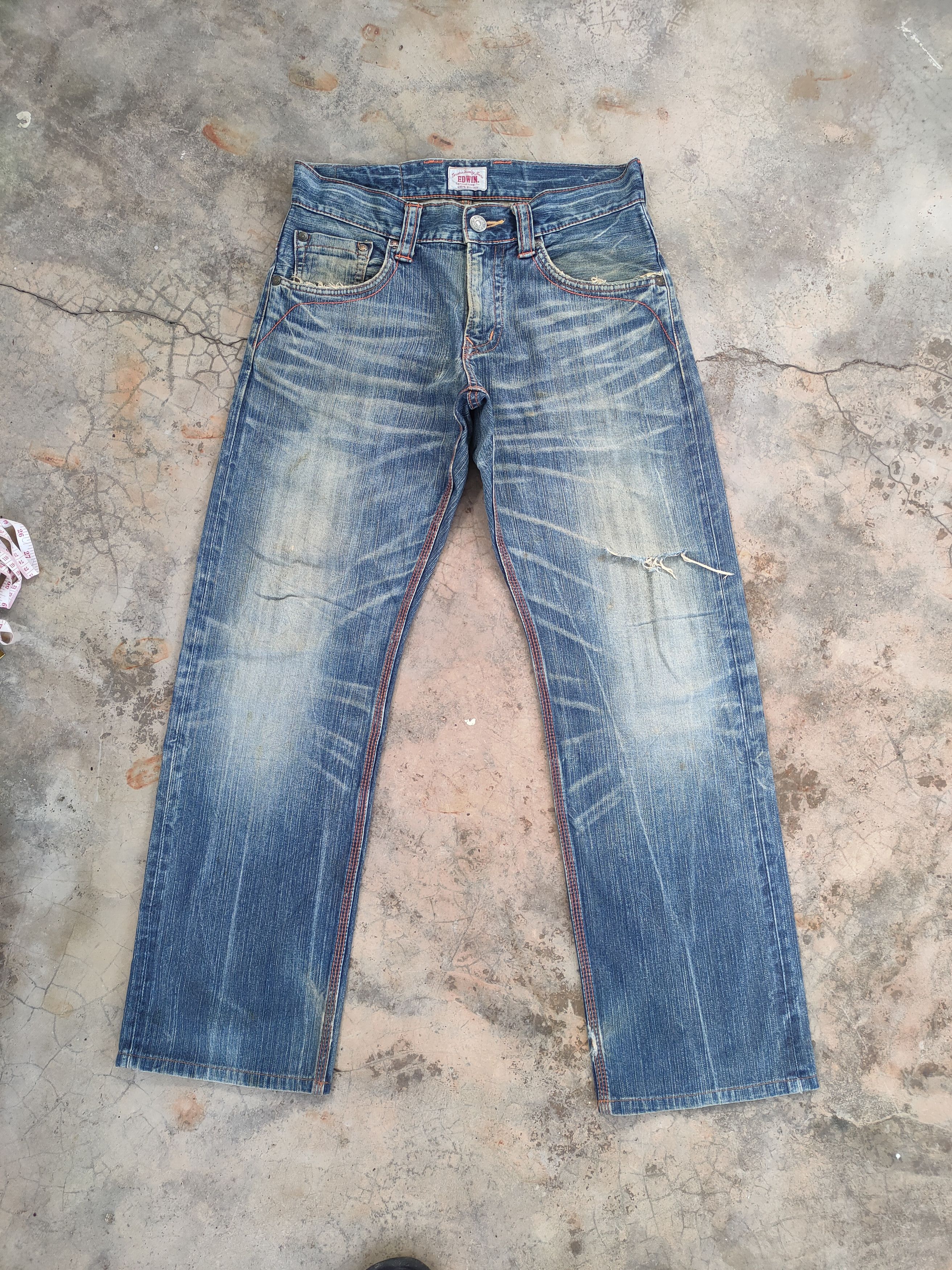 Edwin # EDWIN VINTAGE RIPPED FADED JEANS DENIM PANTS Size US 32 / EU 48 - 2 Thumbnail