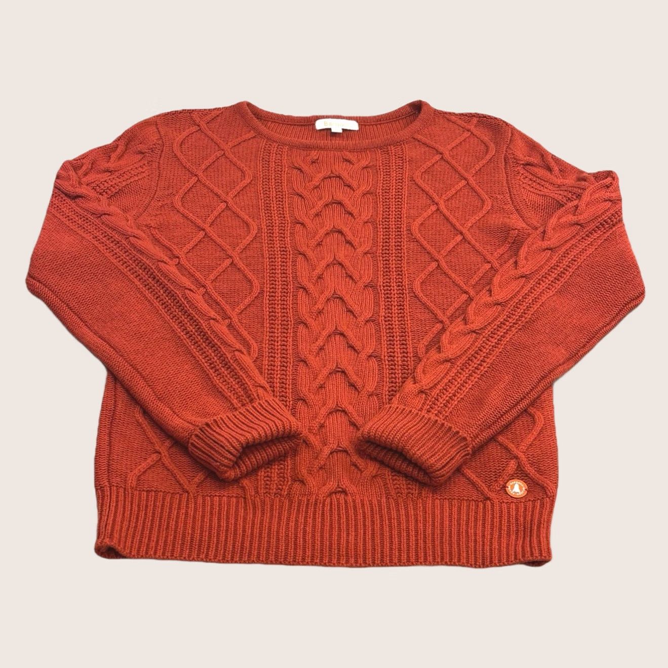 Barbour VINTAGE? No. Barbour Tidewater Knit Jumper Women UK12 Burnt Orange Cable Knit Pullover Crew Neck Wool Blend Size XL / US 12-14 / IT 48-50 - 1 Thumbnail