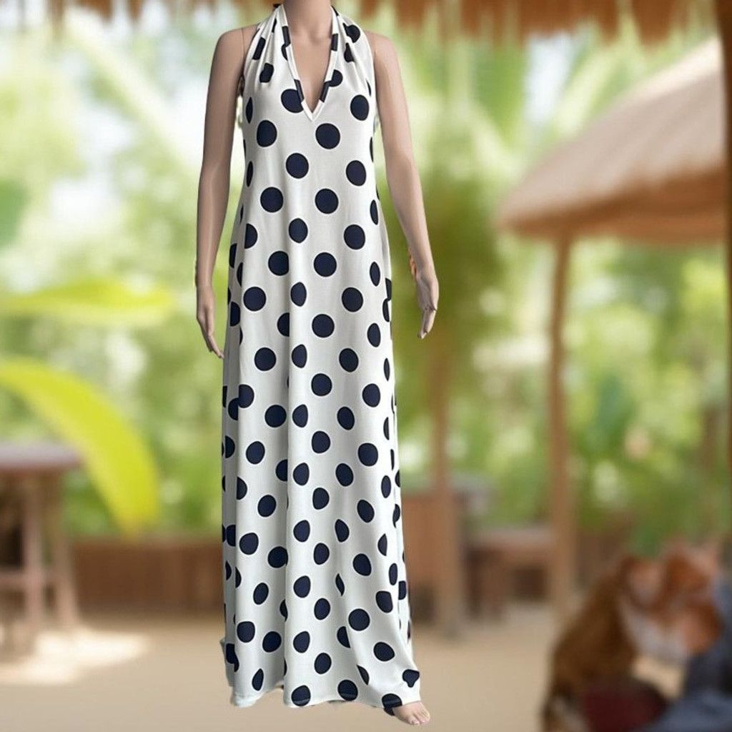 NBDN Nobrandedon Karen T Design - White and Black Polka Dot Maxi Dress Size M Size M / US 6-8 / IT 42-44 - 1 Thumbnail