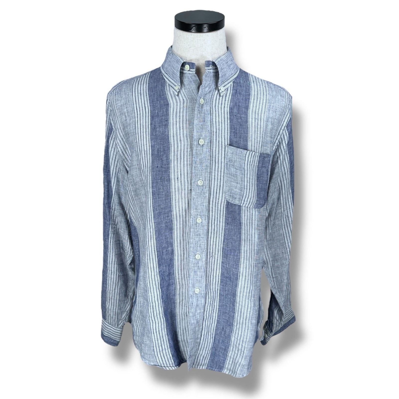 Brooks Brothers Brooks Brothers Linen Shirt Mens Large Blue Stripe Button Size US L / EU 52-54 / 3 - 1 Thumbnail