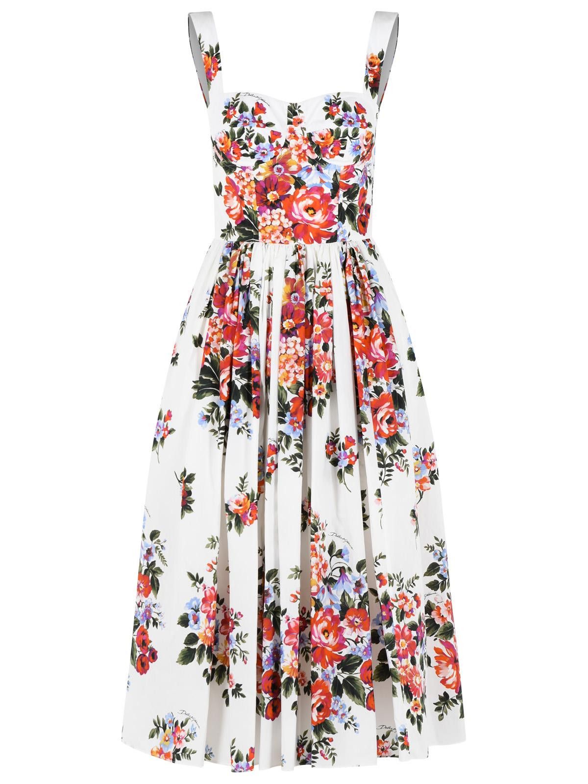 Dolce & Gabbana DOLCE & GABBANA 'Fiori' White Cotton Dress Size M / US 6-8 / IT 42-44 - 1 Thumbnail