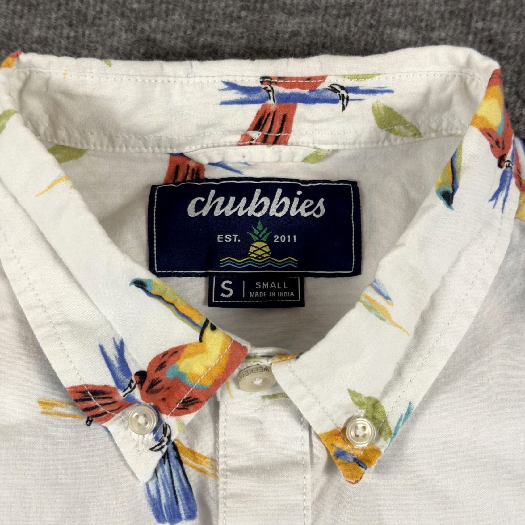 Chubbies Chubbies Shirt Mens Small White Tropical Bird Short Sleeve Button Up Casual Size US S / EU 44-46 / 1 - 2 Thumbnail