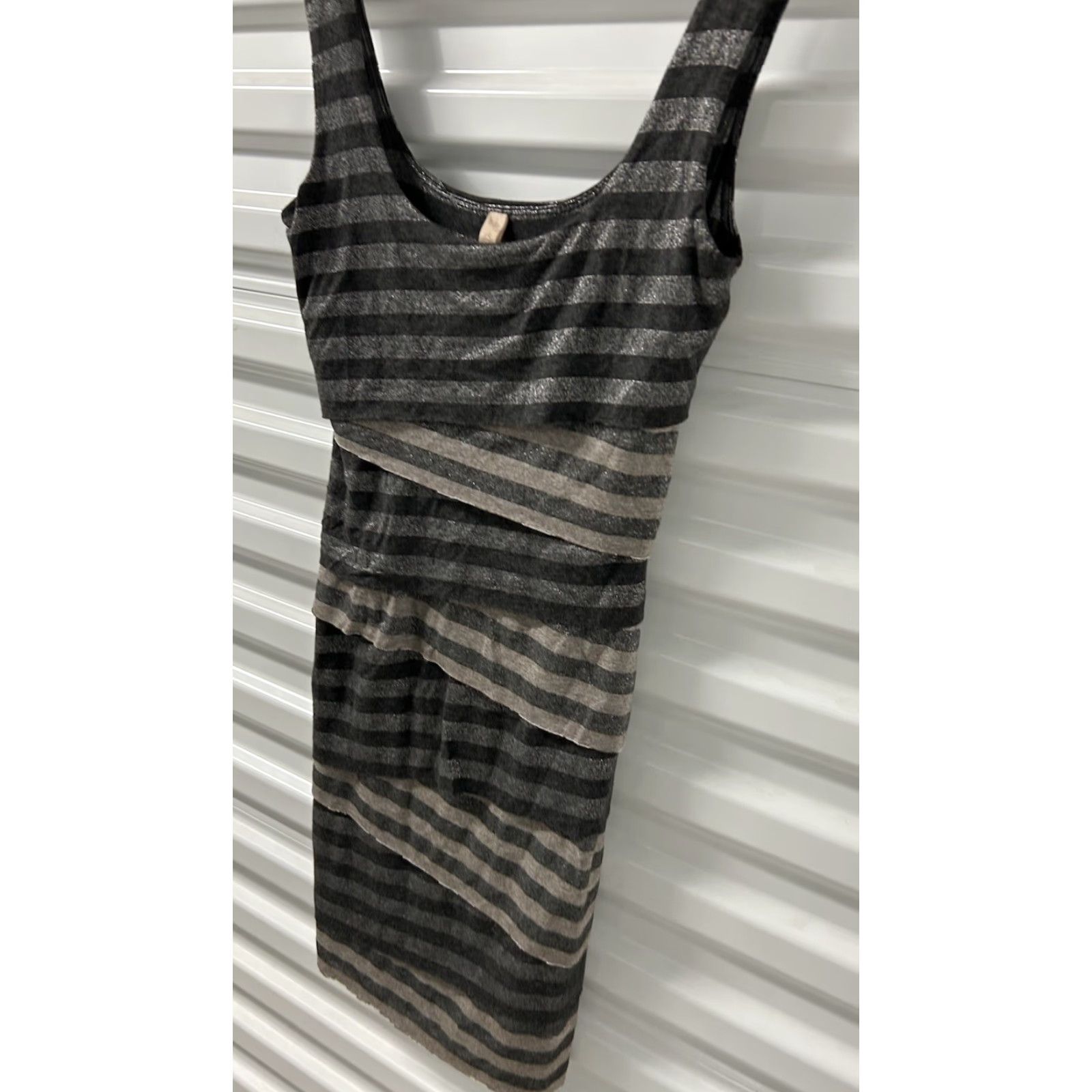Bailey 44 Womens Bailey 44 Dress XS Gray Striped Knit Cap Sleeve Round Neck Pullover Short Length Bodycon T-Shirt Dress Casual Travel Size XS / US 0-2 / IT 36-38 - 3 Thumbnail