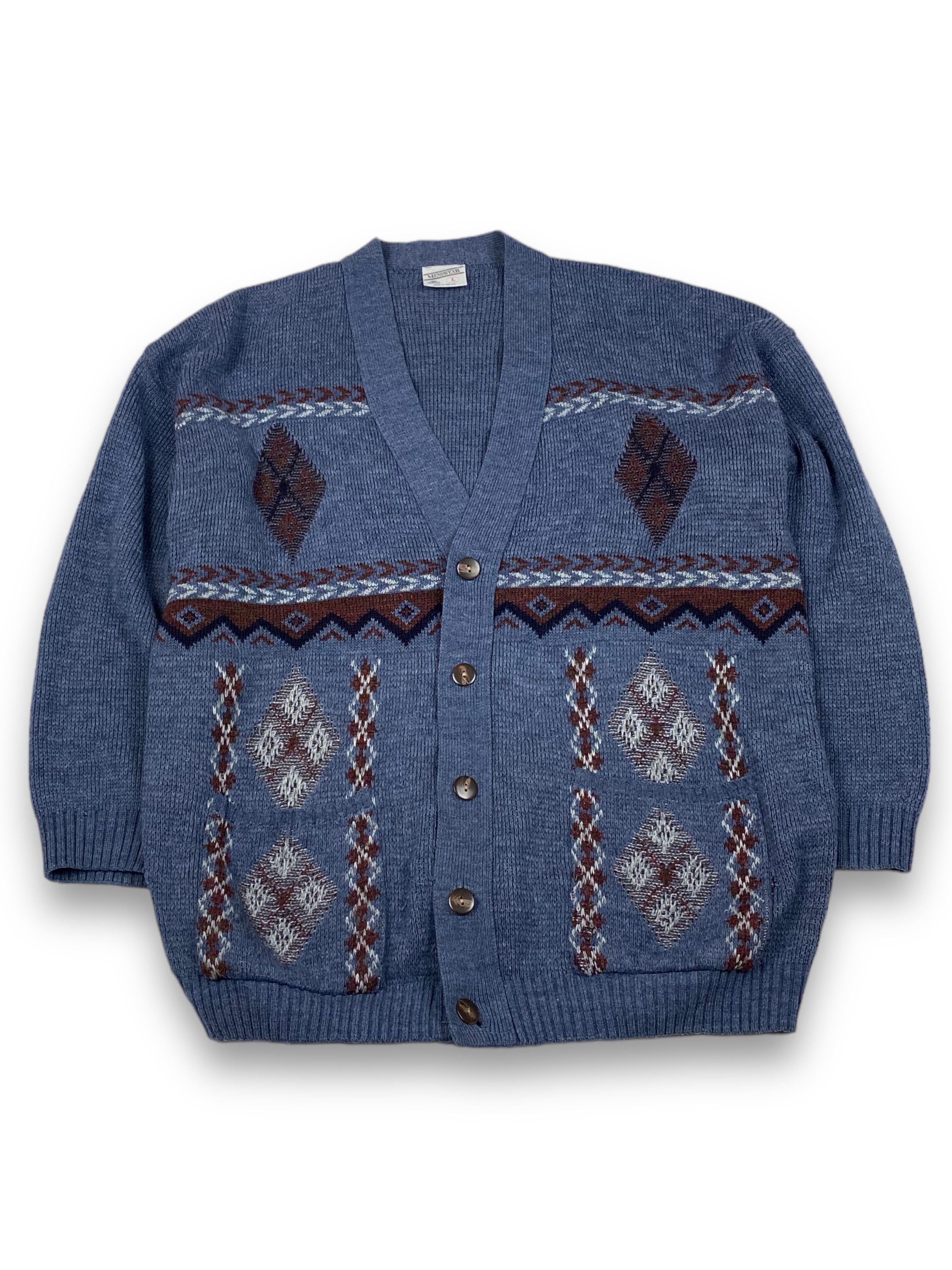 Vintage Vintage MENSWEAR Crazy Print Navy Cardigan M690 Size US XL / EU 56 / 4 - 1 Thumbnail