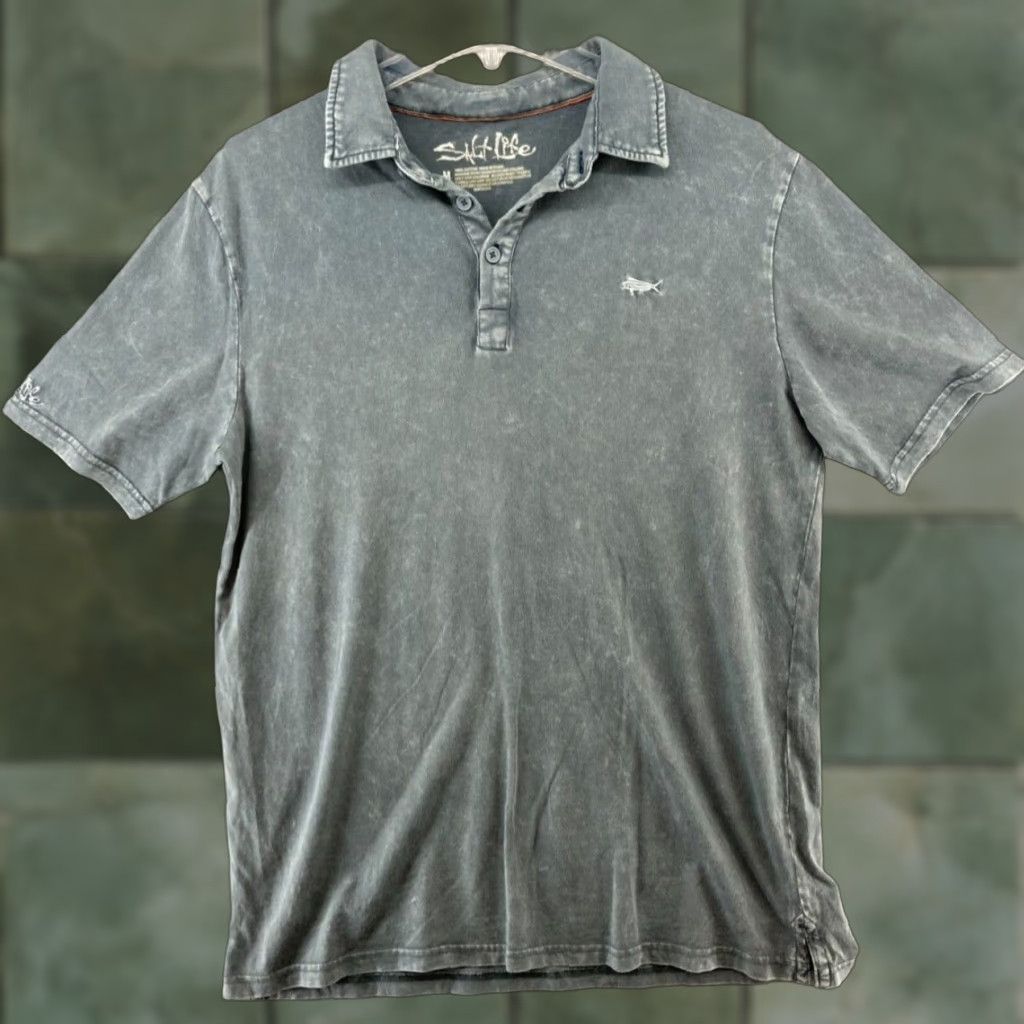 Vintage Salt Life Polo Shirt Mens Medium Gray 100% Cotton Solid Fish Modern Mens Size US M / EU 48-50 / 2 - 1 Thumbnail