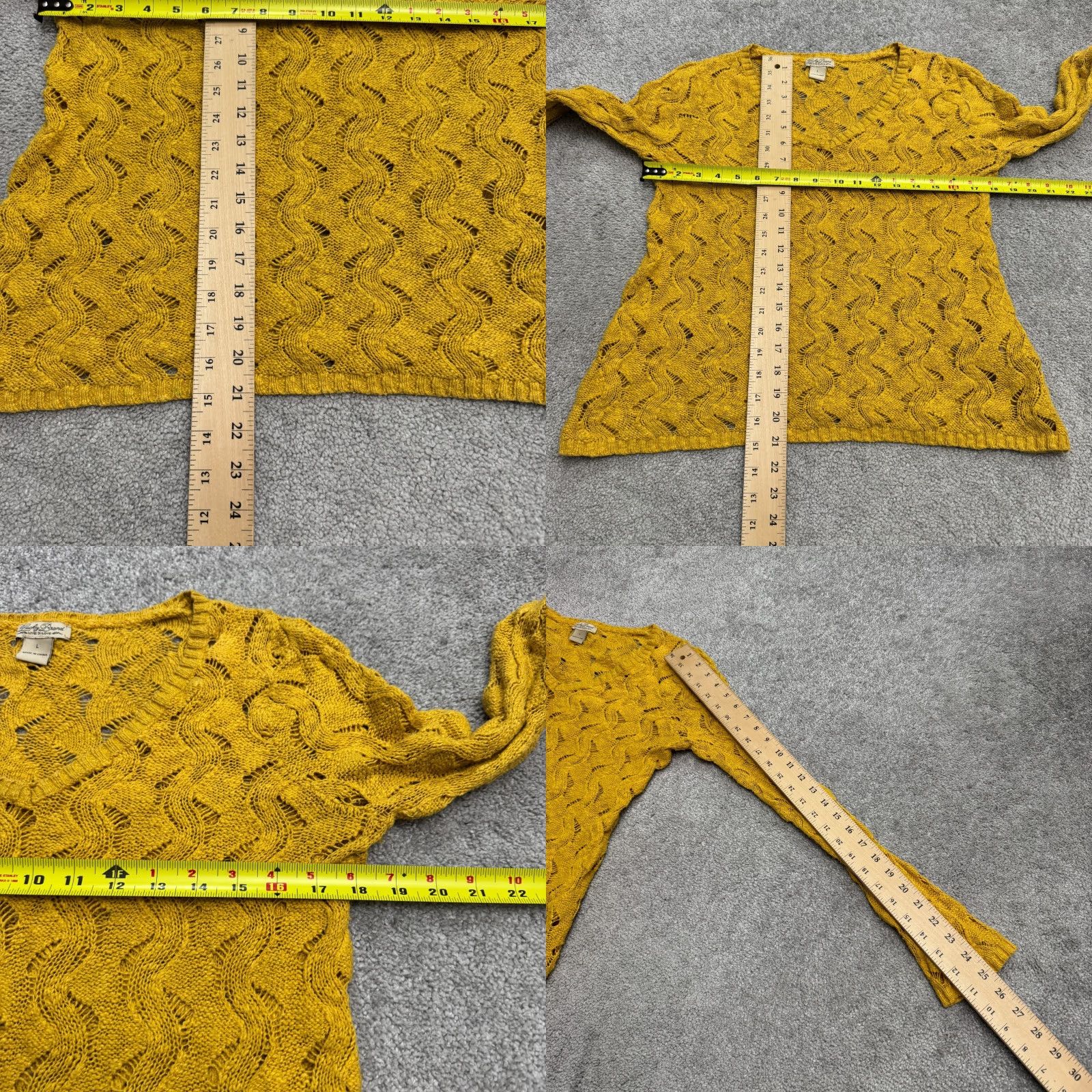 Lucky Brand Lucky Brand Crochet Pullover Sweater Womens L Yellow Open Knit V-Neck Bohemian Classic Size L / US 10 / IT 46 - 9 Thumbnail