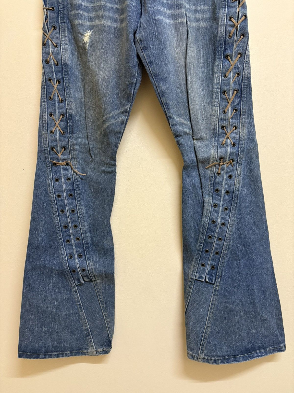 If Six Was Nine Vintage Nylaus Design Flare Jeans Parachute Denim Style Size US 30 / EU 46 - 5 Thumbnail