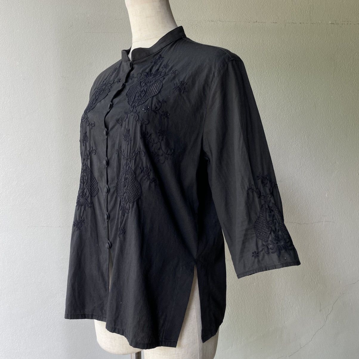 Japanese Brand POWDER Black Mandarin Collar Shirt Size L / US 10 / IT 46 - 4 Thumbnail