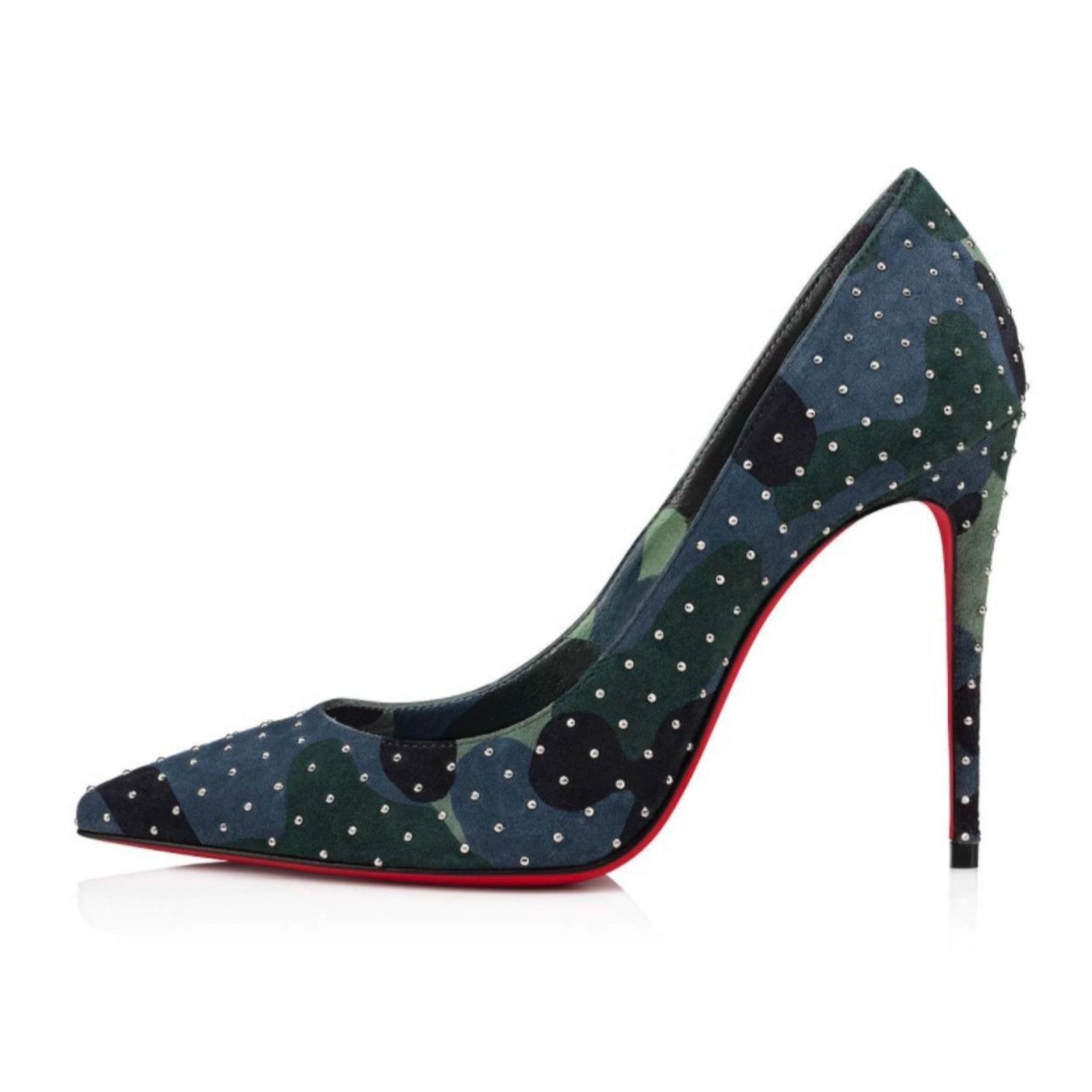 Christian Louboutin Kate Plume 100 Camo Blue Green Suede Classic Heel Pump 41 Size US 11 / IT 41 - 3 Thumbnail