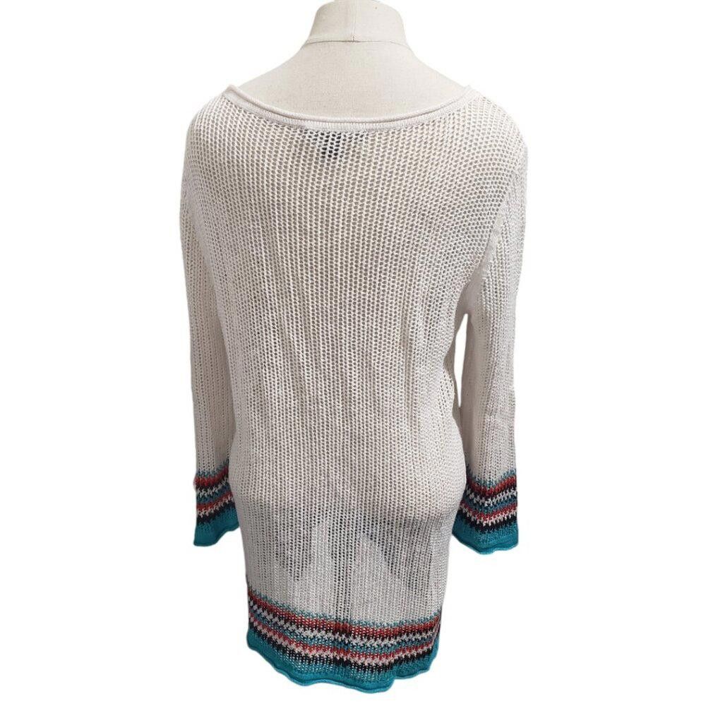 Tommy Bahama CT1929 Tommy Bahama Cream, Teal Long Sleeve Sweater M Size M / US 6-8 / IT 42-44 - 3 Thumbnail