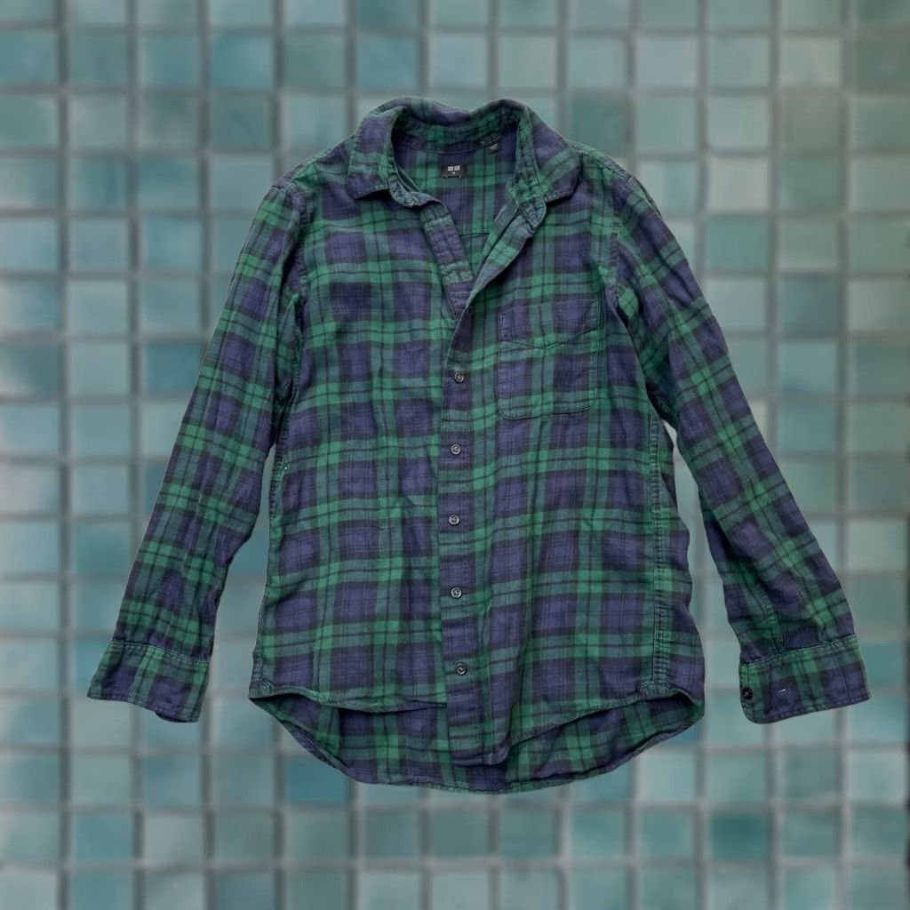 Uniqlo Uniqlo Shirt Womens XS Green Plaid Flannel Button-Up Cotton Pleated Casual Workwear Size XS / US 0-2 / IT 36-38 - 1 Thumbnail