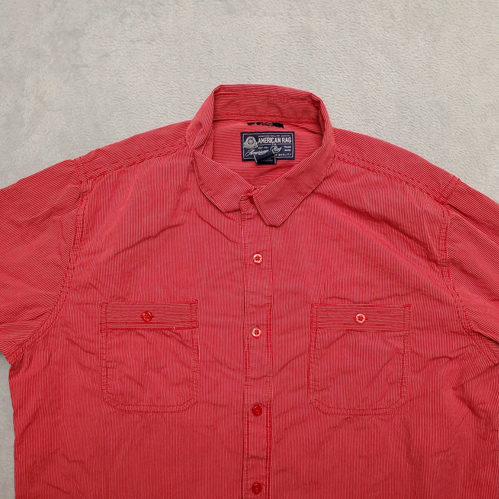 Vintage American Rag Shirt Mens Large Red Striped Long Sleeve Button-Up Cotton Casual Size US L / EU 52-54 / 3 - 2 Thumbnail