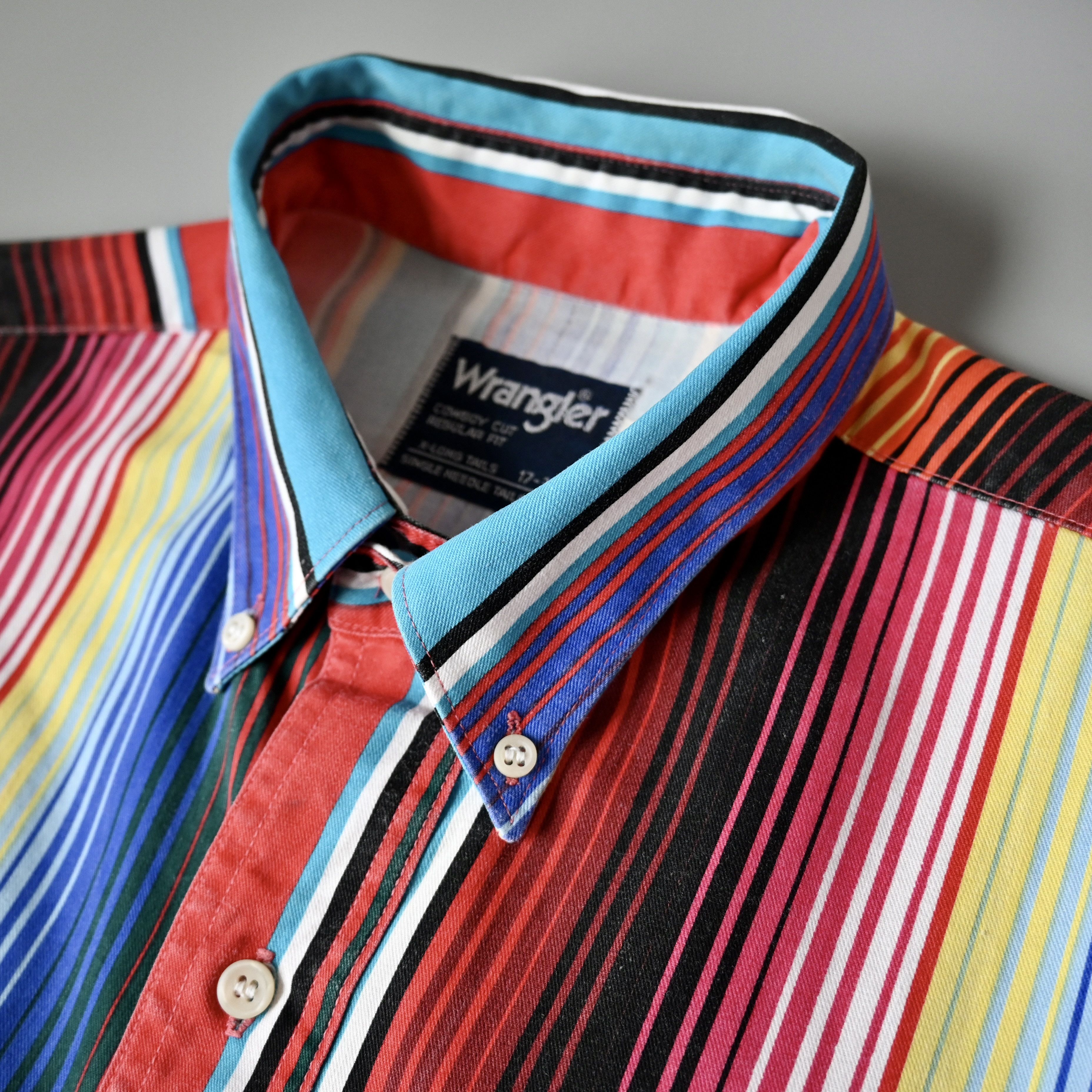 Vintage VTG Wrangler red base sunlight stripe cotton western shirt Size US XL / EU 56 / 4 - 8 Thumbnail