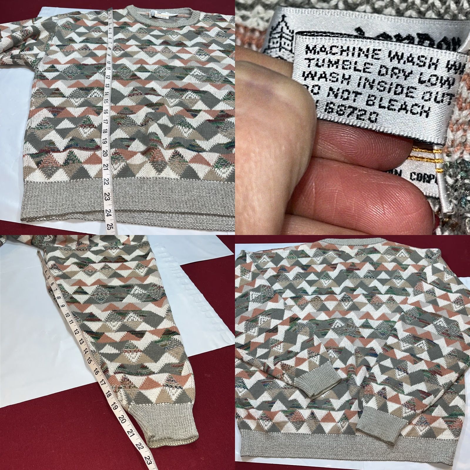 London Fog VINTAGE London Fog Sweater Geometric 90s Gray Beige Tan Triangles Knit L Mens Size US L / EU 52-54 / 3 - 8 Thumbnail