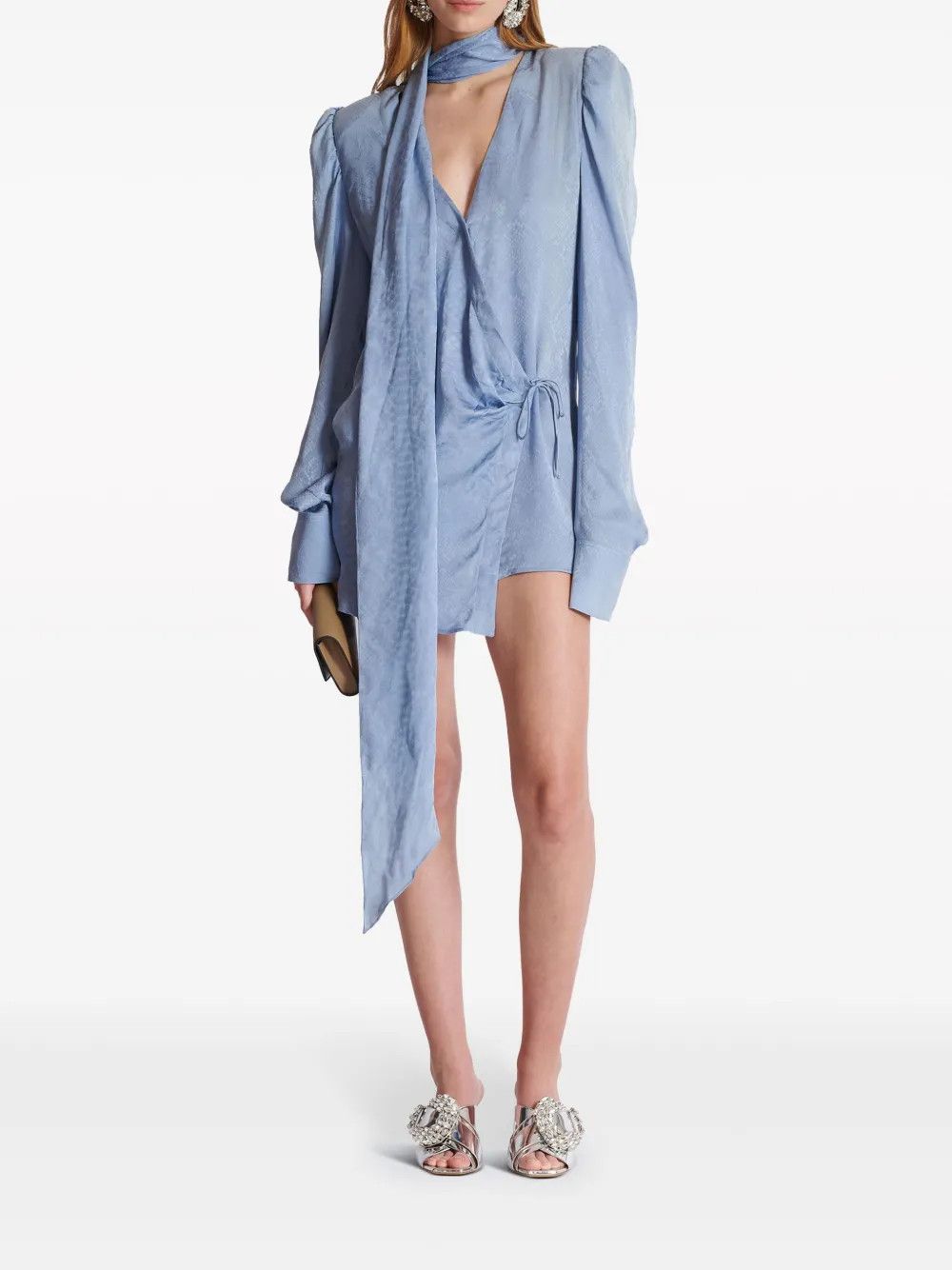 Balmain o1y0525 Silk Mini Dress in Light Blue Size M / US 6-8 / IT 42-44 - 6 Thumbnail