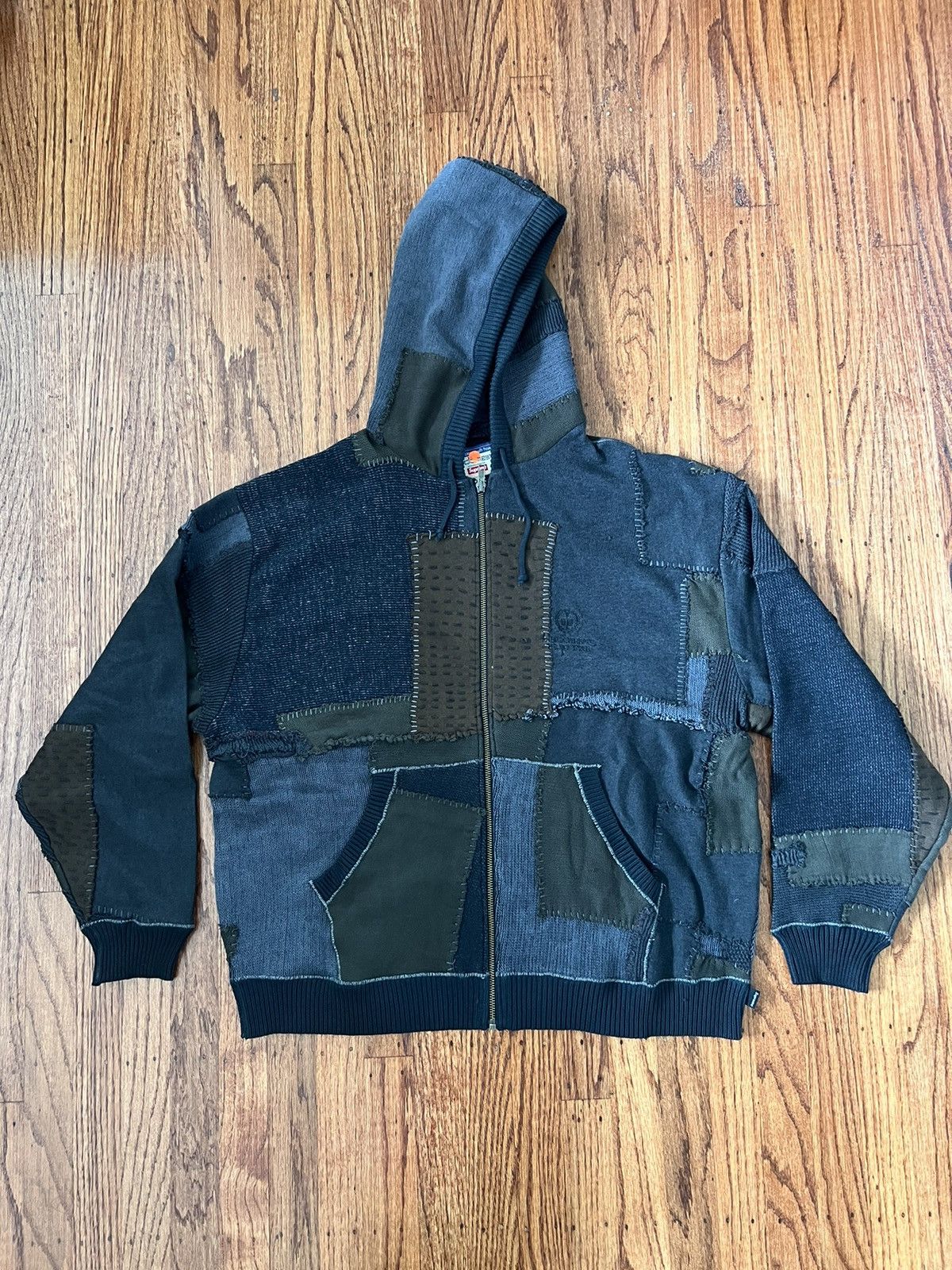Supreme Supreme x Blackmeans Patchwork Zip Up Hooded Sweater | Grailed