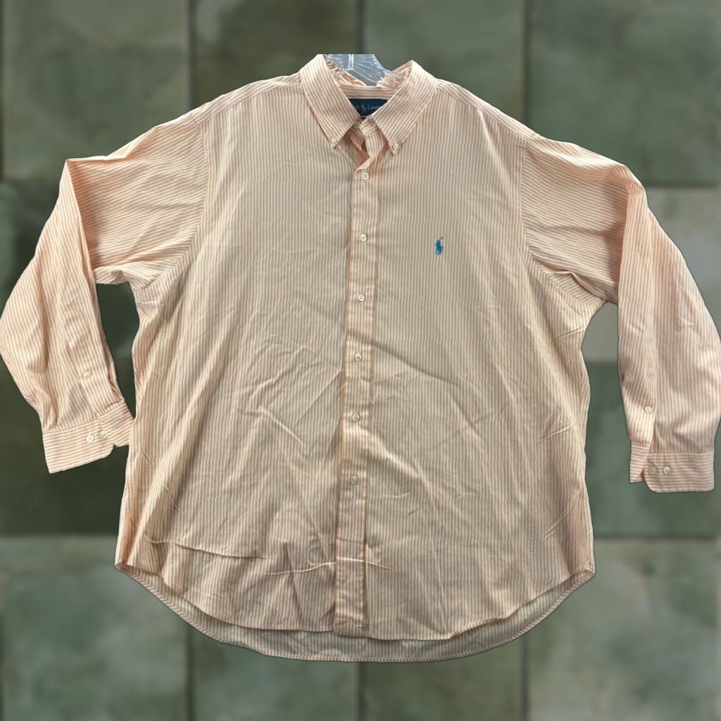 Ralph Lauren Vintage Ralph Lauren Shirt Mens 17.5 Long Sleeve Button Up Striped Orange 90s Classic Preppy Size US XL / EU 56 / 4 - 1 Thumbnail