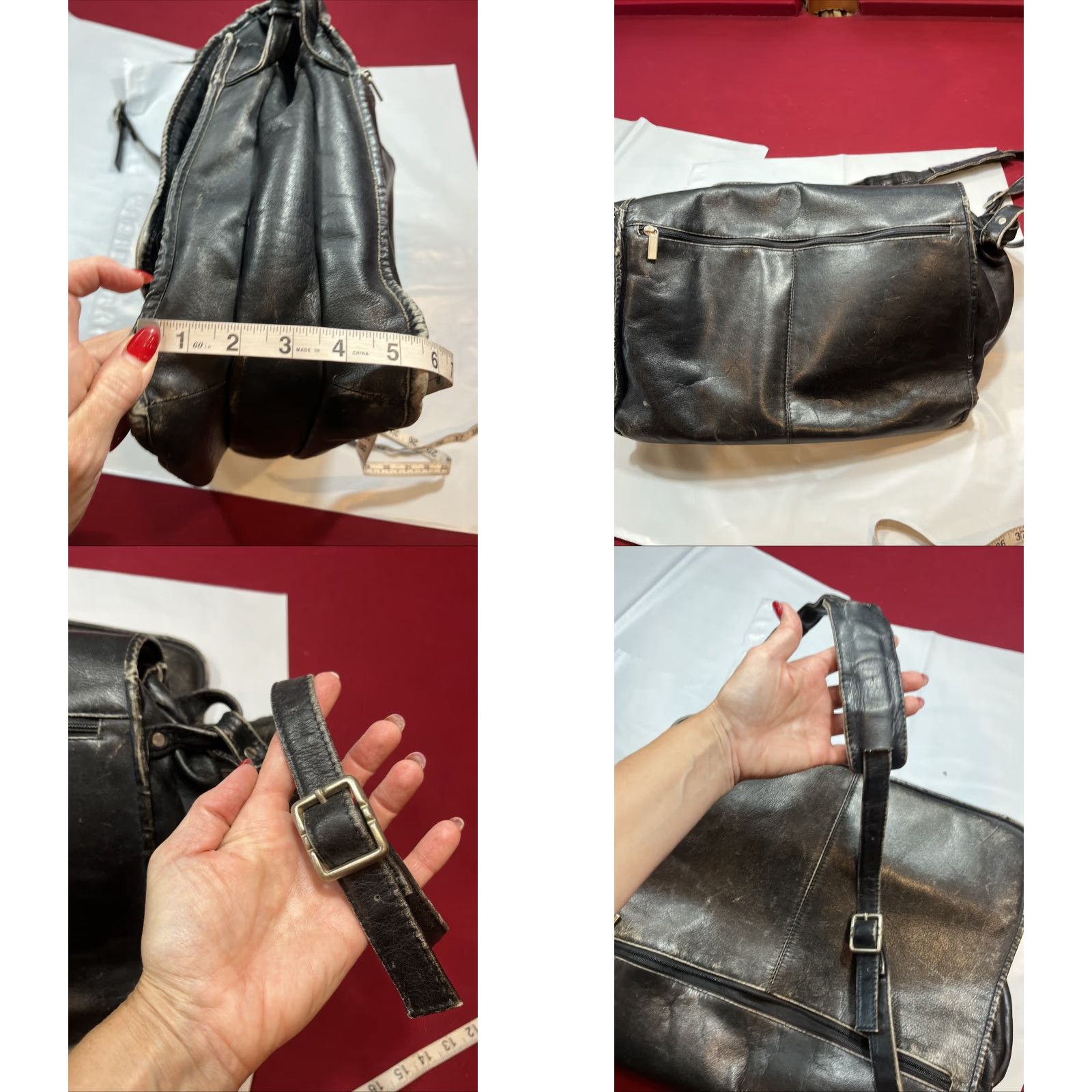 Vintage VINTAGE Wilson Leather BLACK Messenger Bag Distressed Grunge Leather Crossbody 16x11 1990s Women Men Unisex Adults Bag Movie Moto Office School Work Size ONE SIZE - 10 Thumbnail