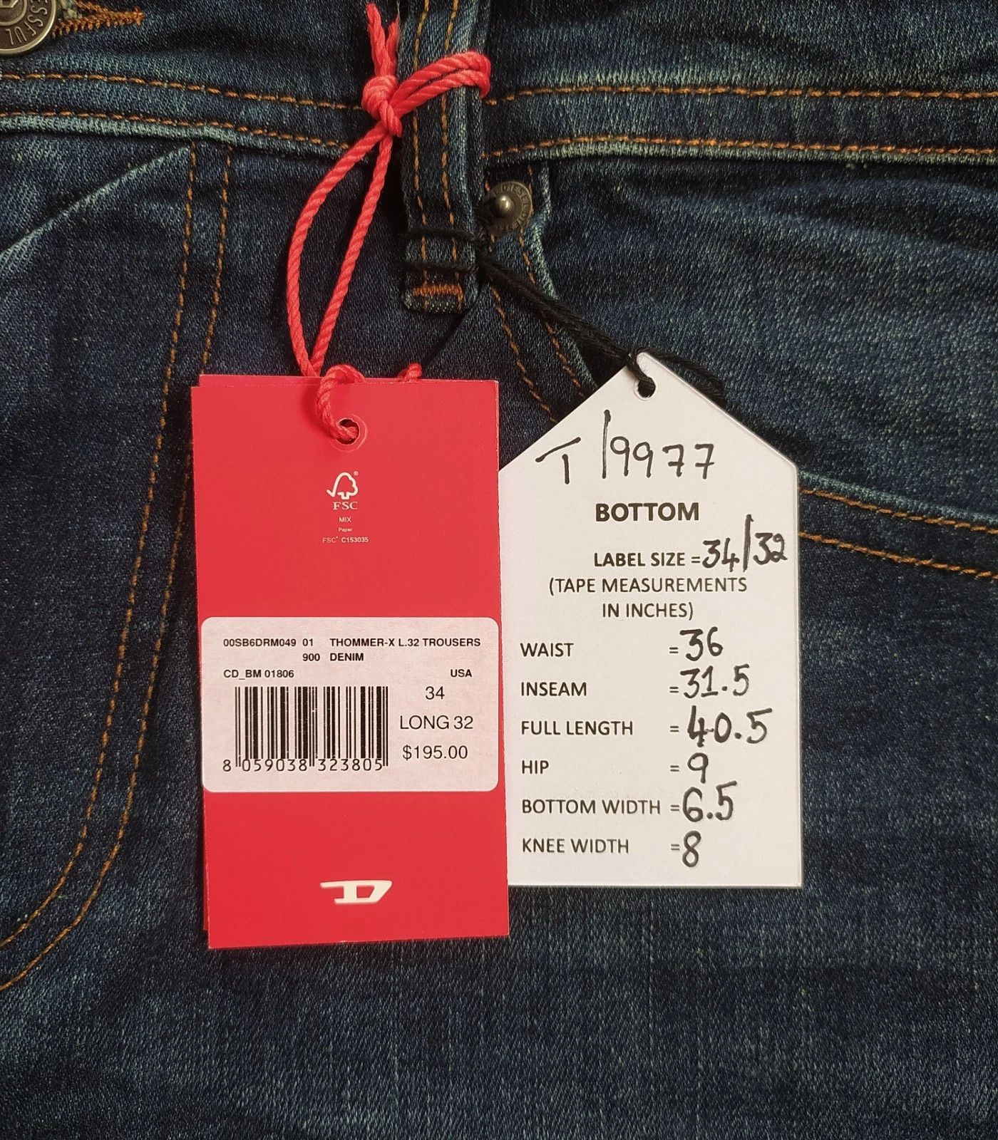 Diesel Diesel THOMMER-X-RM049 Men's Jean WORLDWIDE SHIPPING T 9977 Size US 34 / EU 50 - 4 Thumbnail