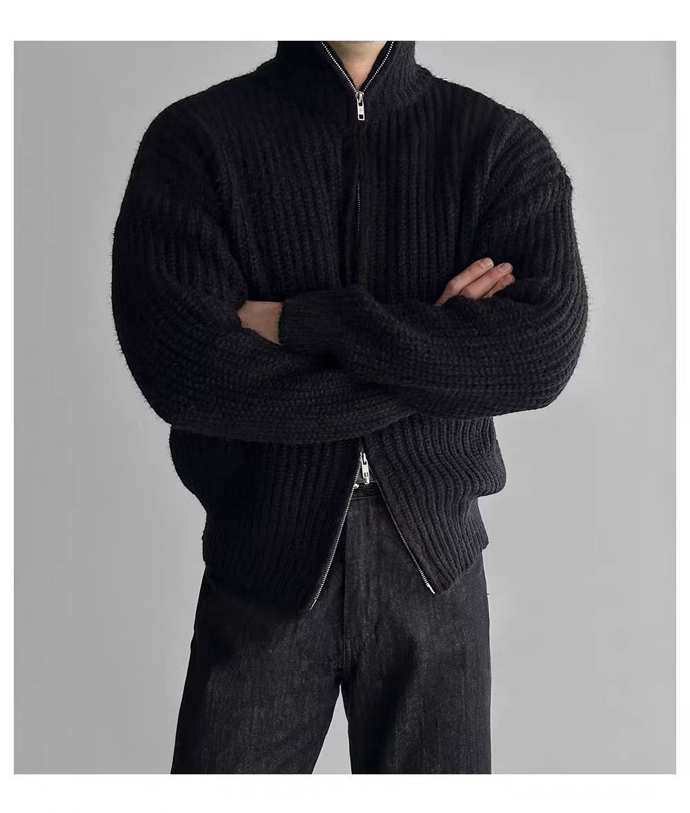 Japanese Brand Vintage Double Zipper Black XL Knit Stand-Up Jacket Coat Size US XL / EU 56 / 4 - 5 Thumbnail
