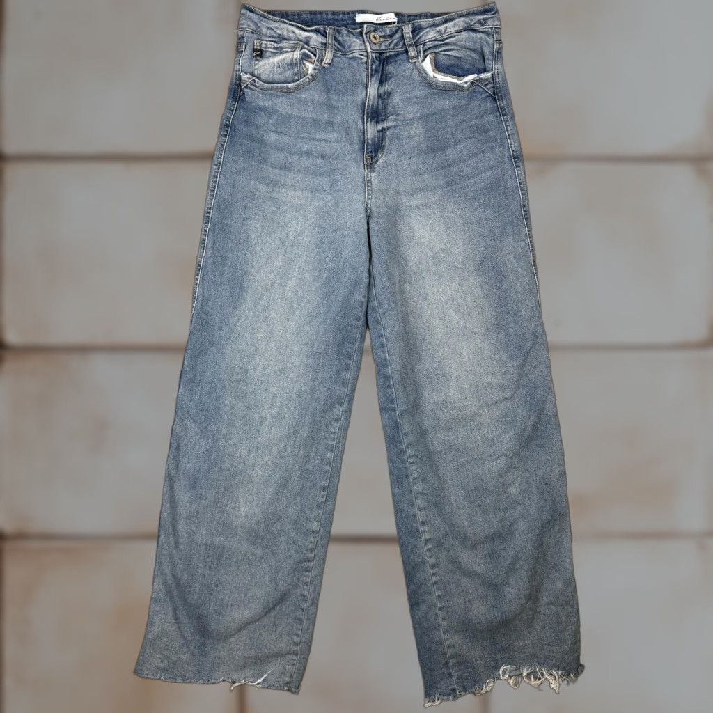 Vintage Kancan Jeans Wide-Leg Women 29 Blue Light Wash Distressed Hem Black Size 29" - 1 Thumbnail