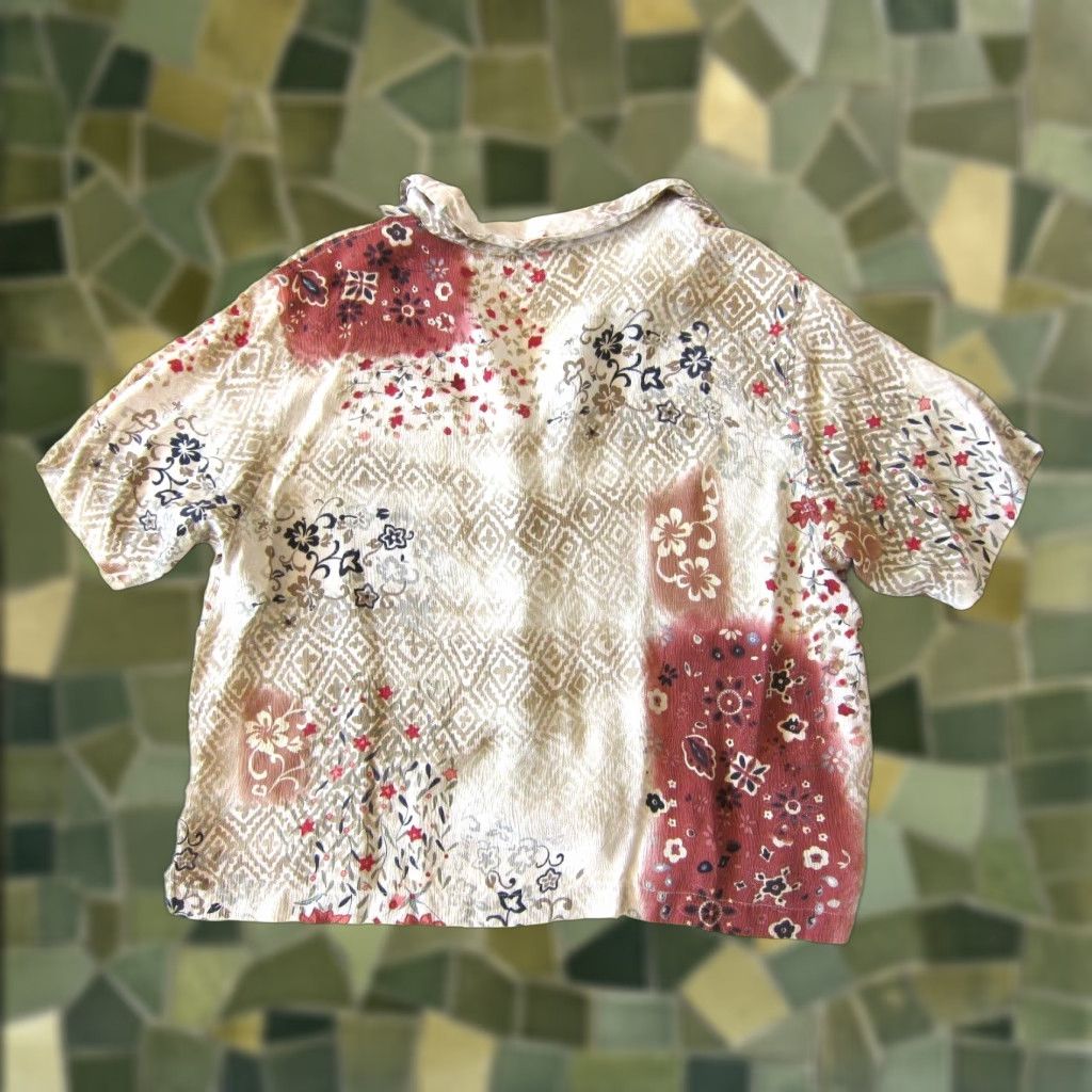 Vintage Chico's Design 100% Silk Brown Pink Floral Button Down Short Sleeve Blouse 3/L Size L / US 10 / IT 46 - 1 Thumbnail