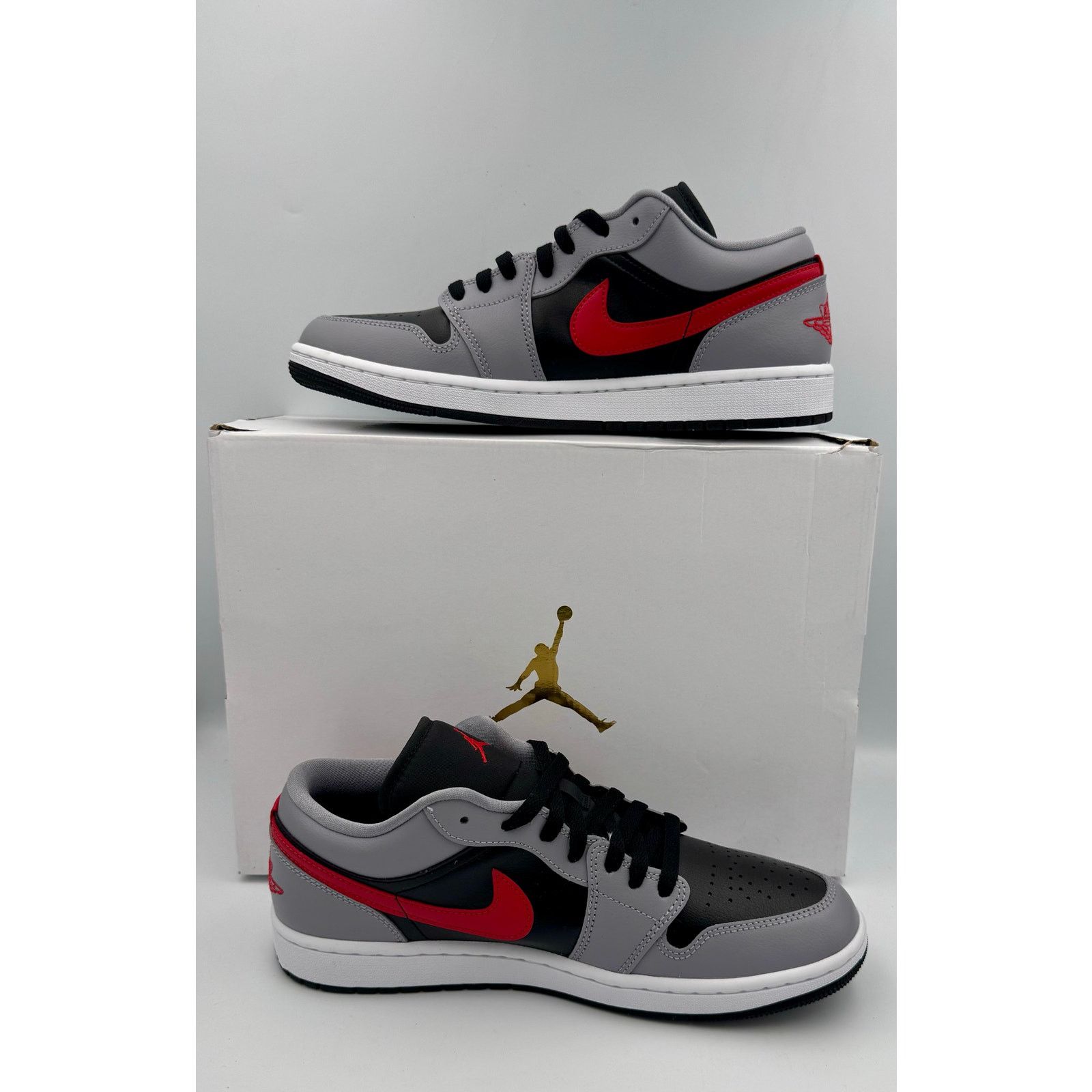 Jordan Brand Nike Air Jordan 1 Low Grey Red Black FZ4183-002 W SZ 11 9.5M Size US 11 / EU 44 - 5 Thumbnail