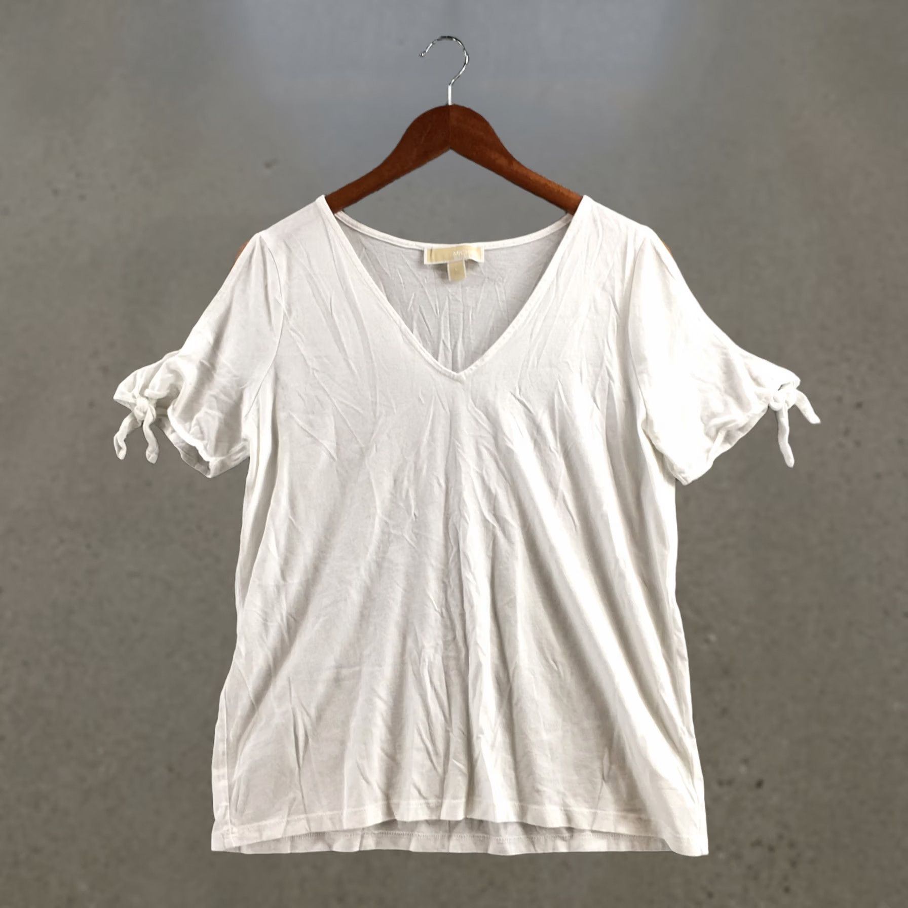 Michael Kors Michael Kors Top Womens Large White Short Sleeve V Neck Tie Sleeve Pullover Size L / US 10 / IT 46 - 1 Thumbnail