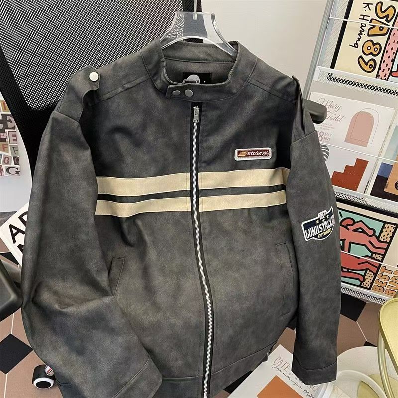 Vintage American Vintage Biker Jacket, Stripe Badge Coat Size US M / EU 48-50 / 2 - 2 Thumbnail