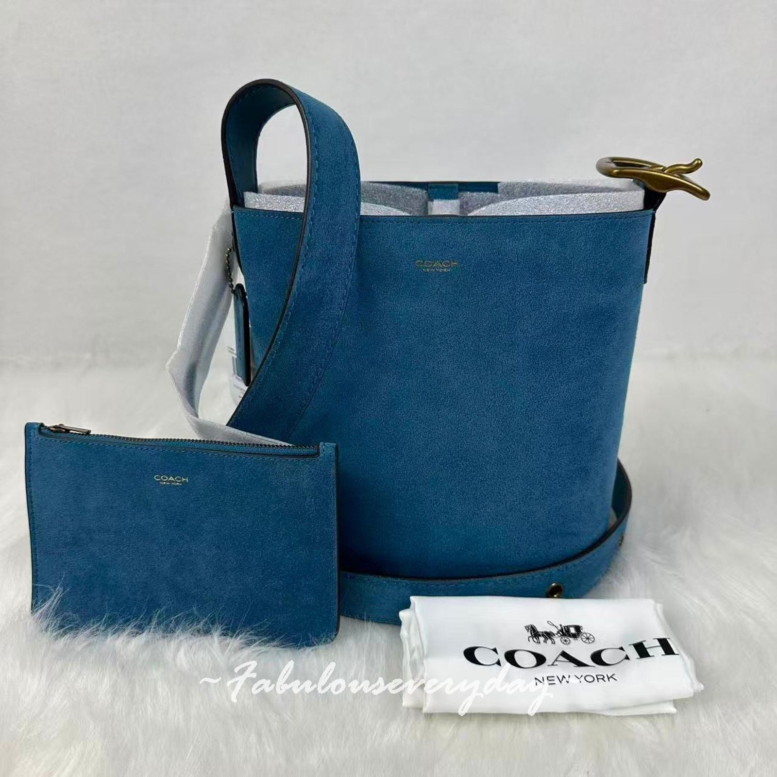 Coach Coach Bleecker Bucket Bag 21 Crossbody Suede/Brass/Sea Blue Size ONE SIZE - 1 Thumbnail