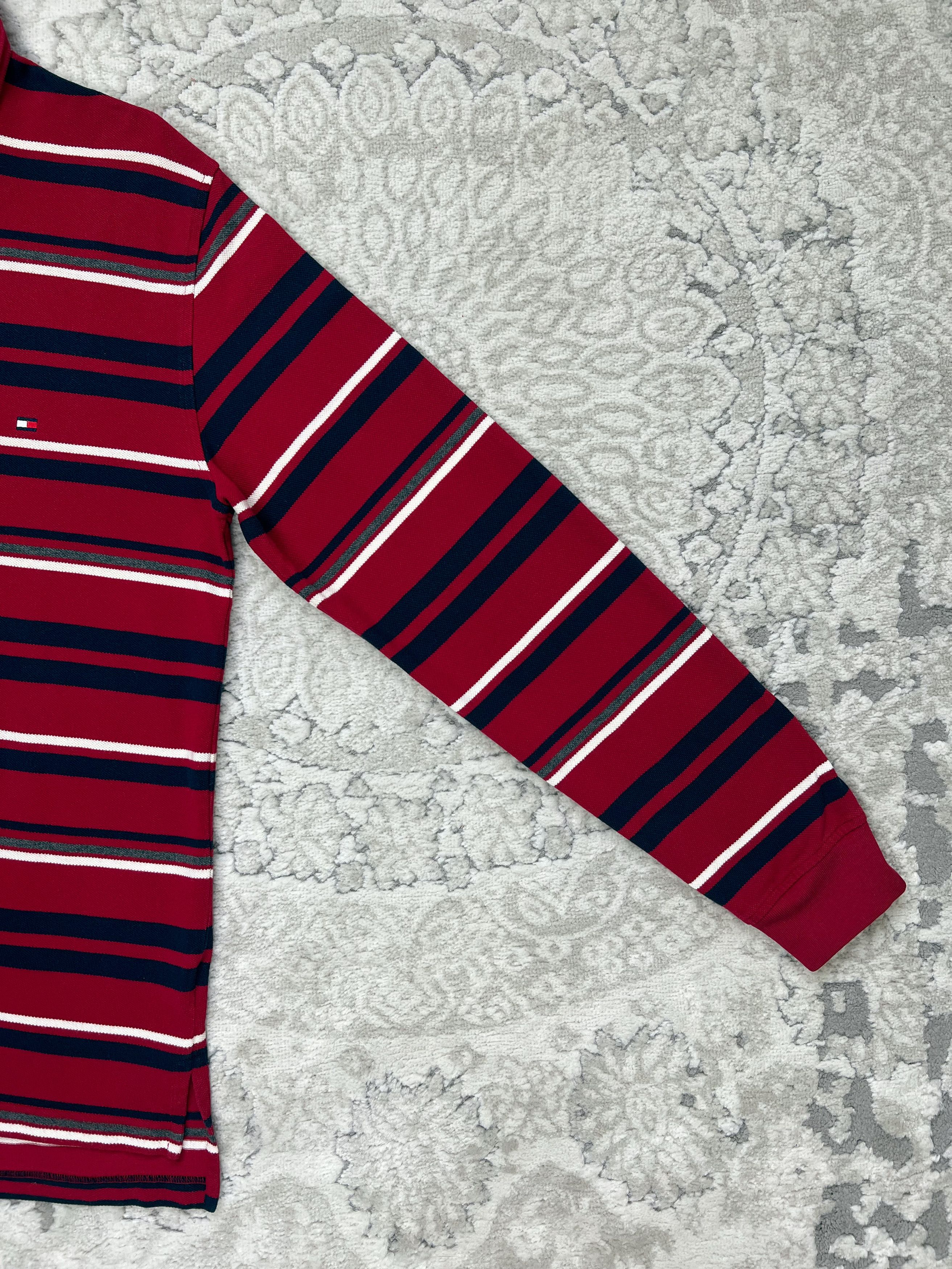 Tommy Hilfiger Tommy Hilfiger Y2K Striped Rugby Polo Shirt Long Sleeve Red Size US L / EU 52-54 / 3 - 5 Thumbnail