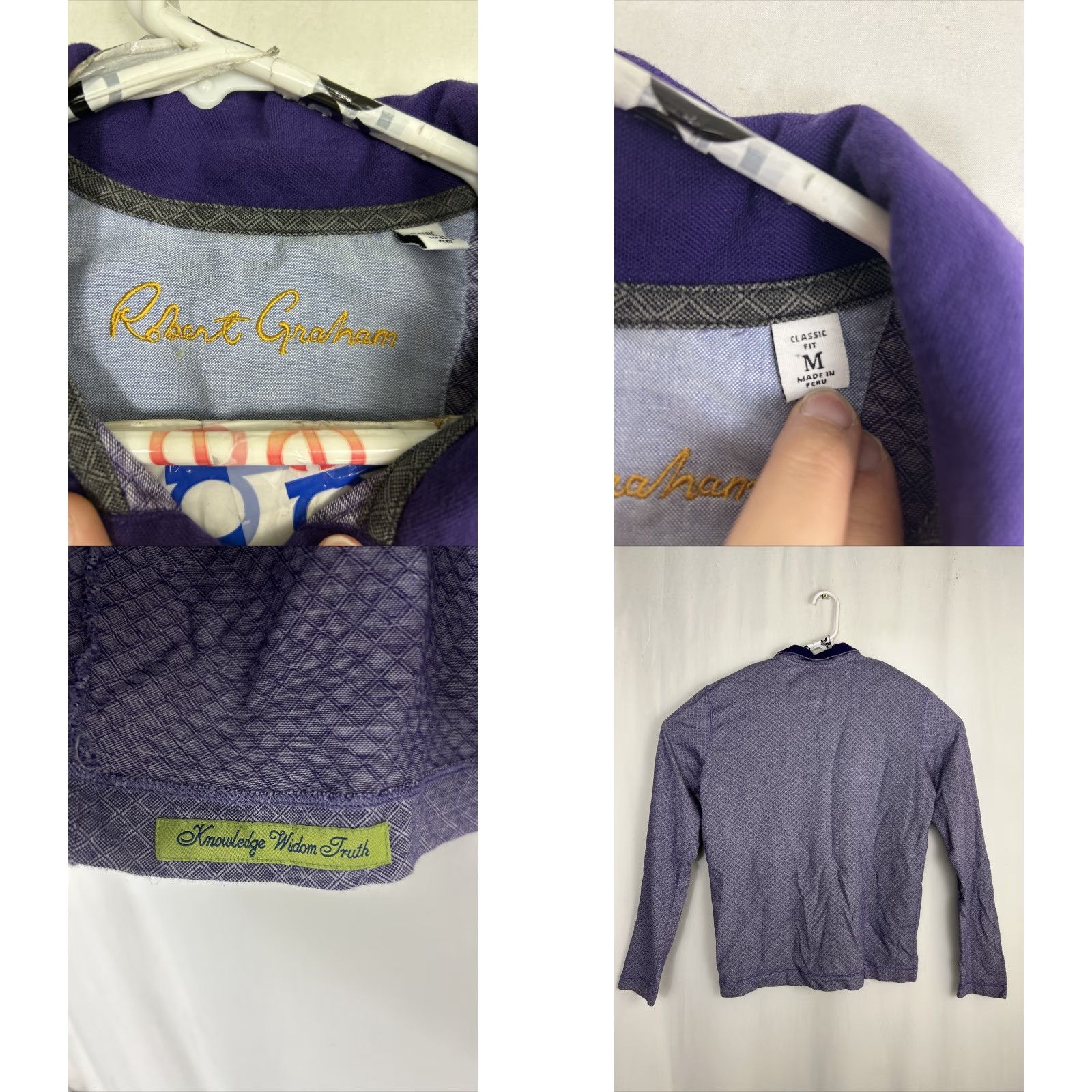 Robert Graham Robert Graham Mens Polo Long Sleeve Shirt Classic Fit Geometric Purple M Size US M / EU 48-50 / 2 - 8 Thumbnail