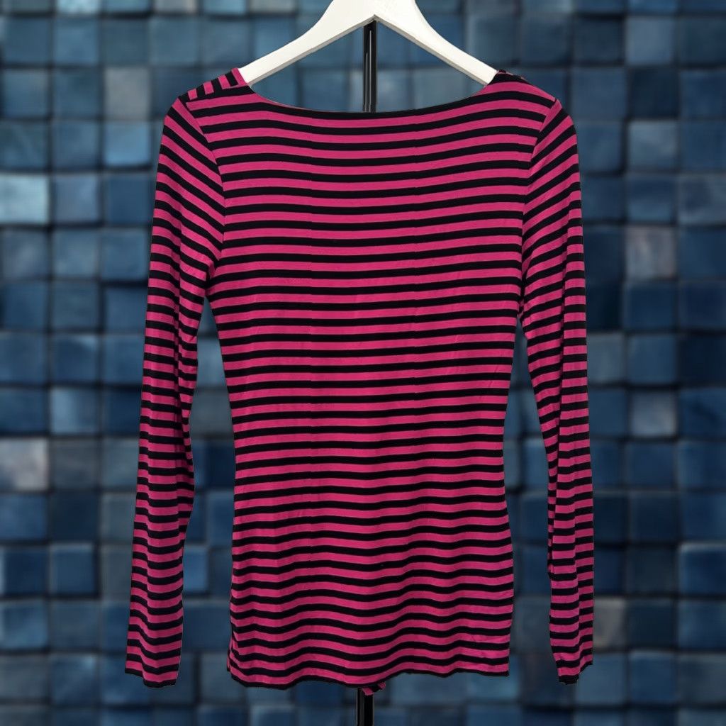 Vince Camuto Vince Camuto Blouse Women XS V-Neck Long Sleeve Pink Black Stripe Stretch Pullover Shirt Size XS / US 0-2 / IT 36-38 - 1 Thumbnail