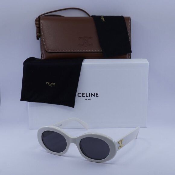 Celine Celine CL40194U 25A Sunglasses Ivory Oval Frame, Smoke Size ONE SIZE - 12 Thumbnail