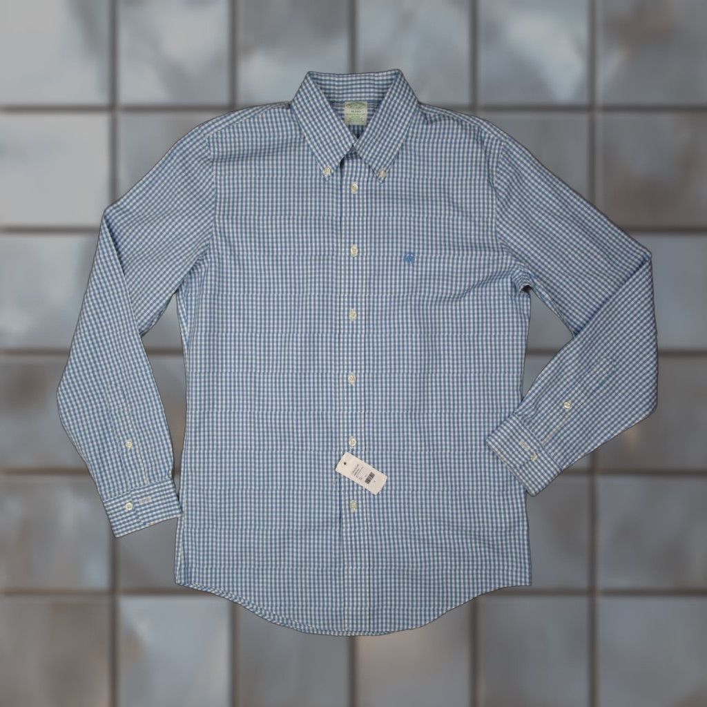 Brooks Brothers Brooks Brothers Dress Shirt Mens Medium Blue Gingham Long  Sleeve Non-Iron Slim Fit 100% Cotton | Grailed