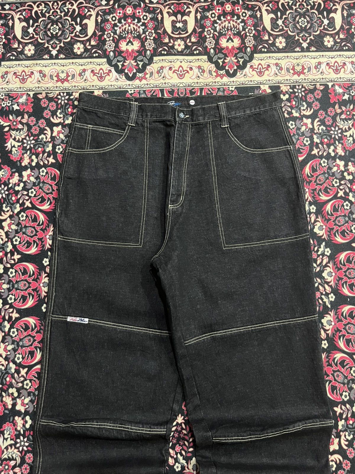 JNCO ⚡️Baggy⚡️Vintage Raw Blue Company Dark Washed Graffiti Jeans Size US 42 / EU 58 - 3 Thumbnail