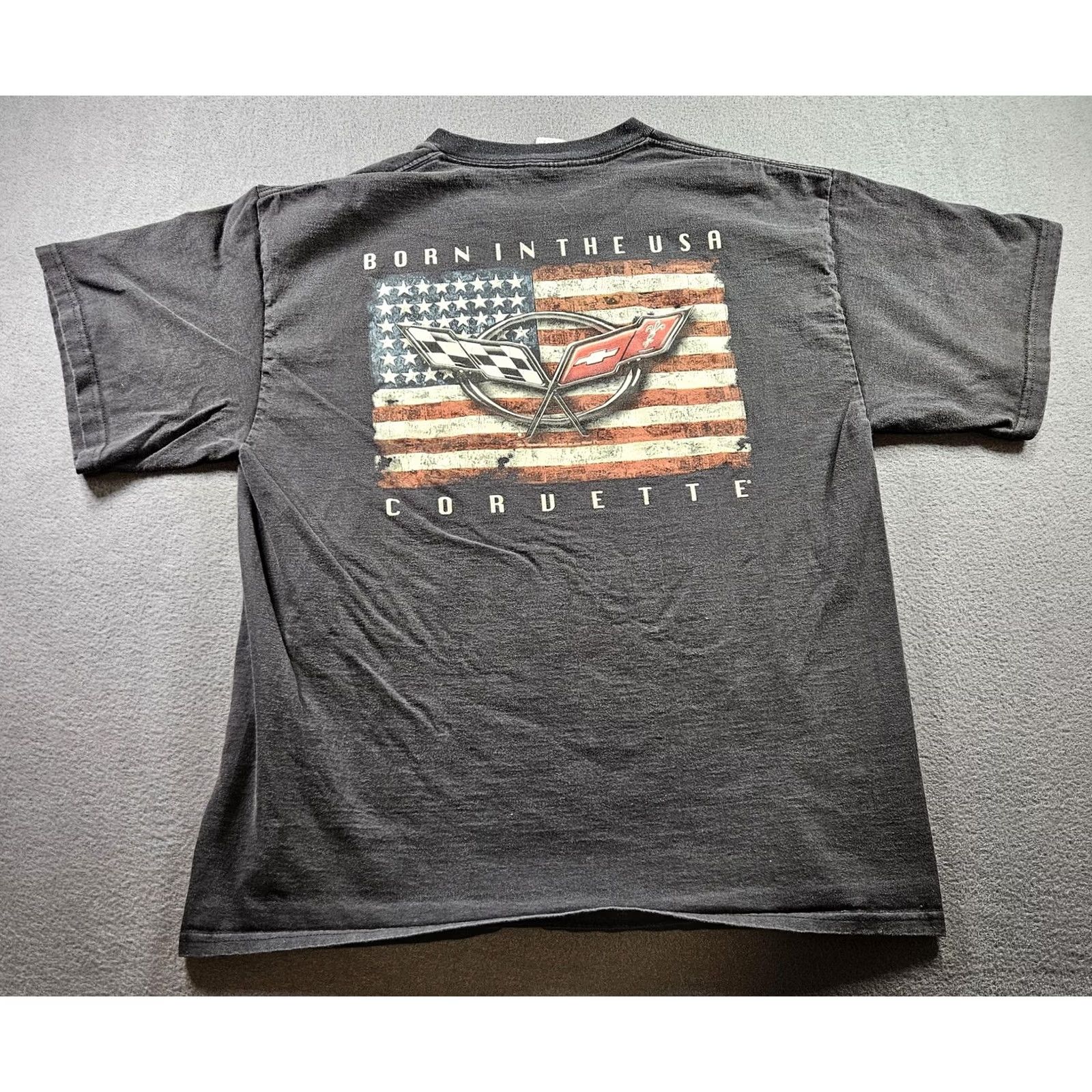 Delta VINTAGE Corvette Shirt Delta Mens Large Black Crew Neck Short Sleeve Graphic Print USA Flag Cars 90s Boys/Girls? Size US L / EU 52-54 / 3 - 6 Thumbnail
