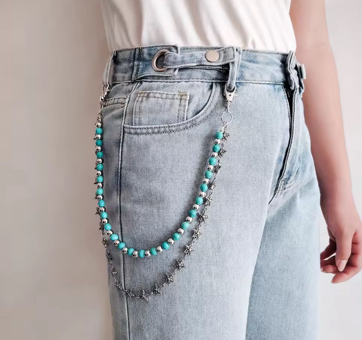 Other Double Layer Blue Pearl Star KeyChain Jean Wallet Belt Chain Size ONE SIZE - 3 Thumbnail