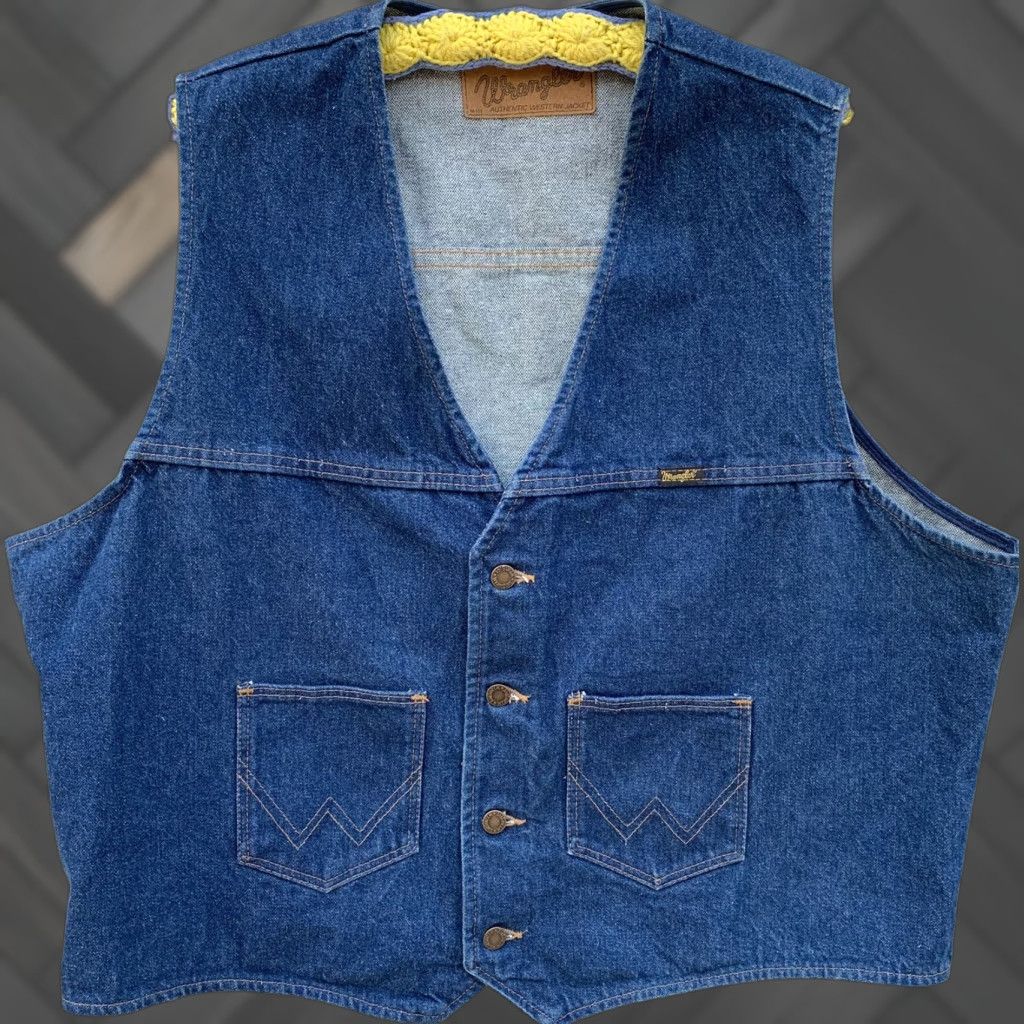 Wrangler VINTAGE Wrangler M-159 Western Jacket Vest 2XL Denim Blue Mens Western Wrangler Authentic Western Jacket 1990s Size US 39 - 1 Thumbnail