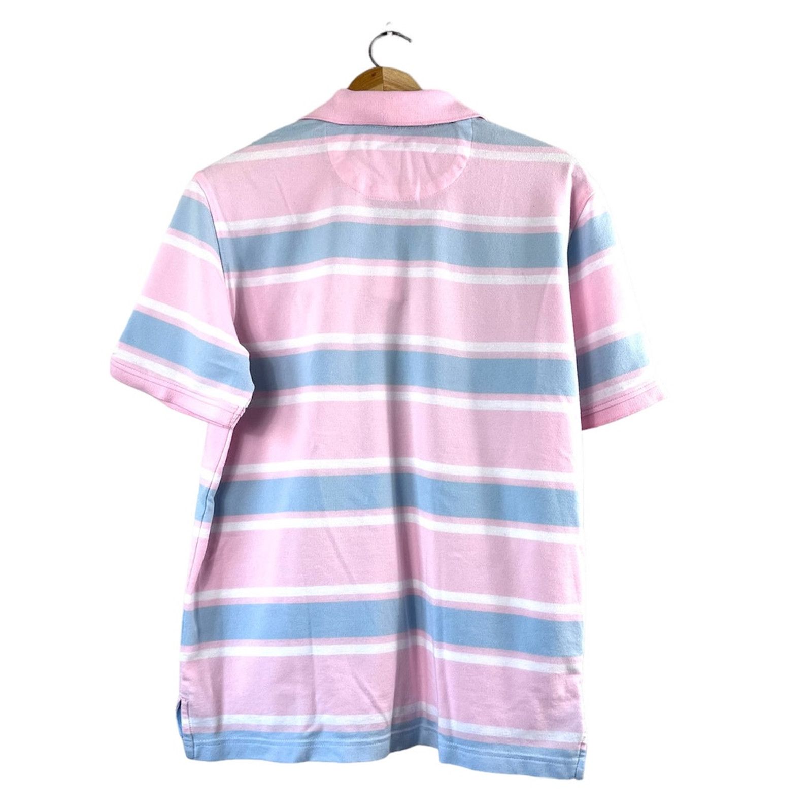 Izod Women's Pink and Blue Striped Izod Polo Shirt M Size M / US 6-8 / IT 42-44 - 2 Thumbnail