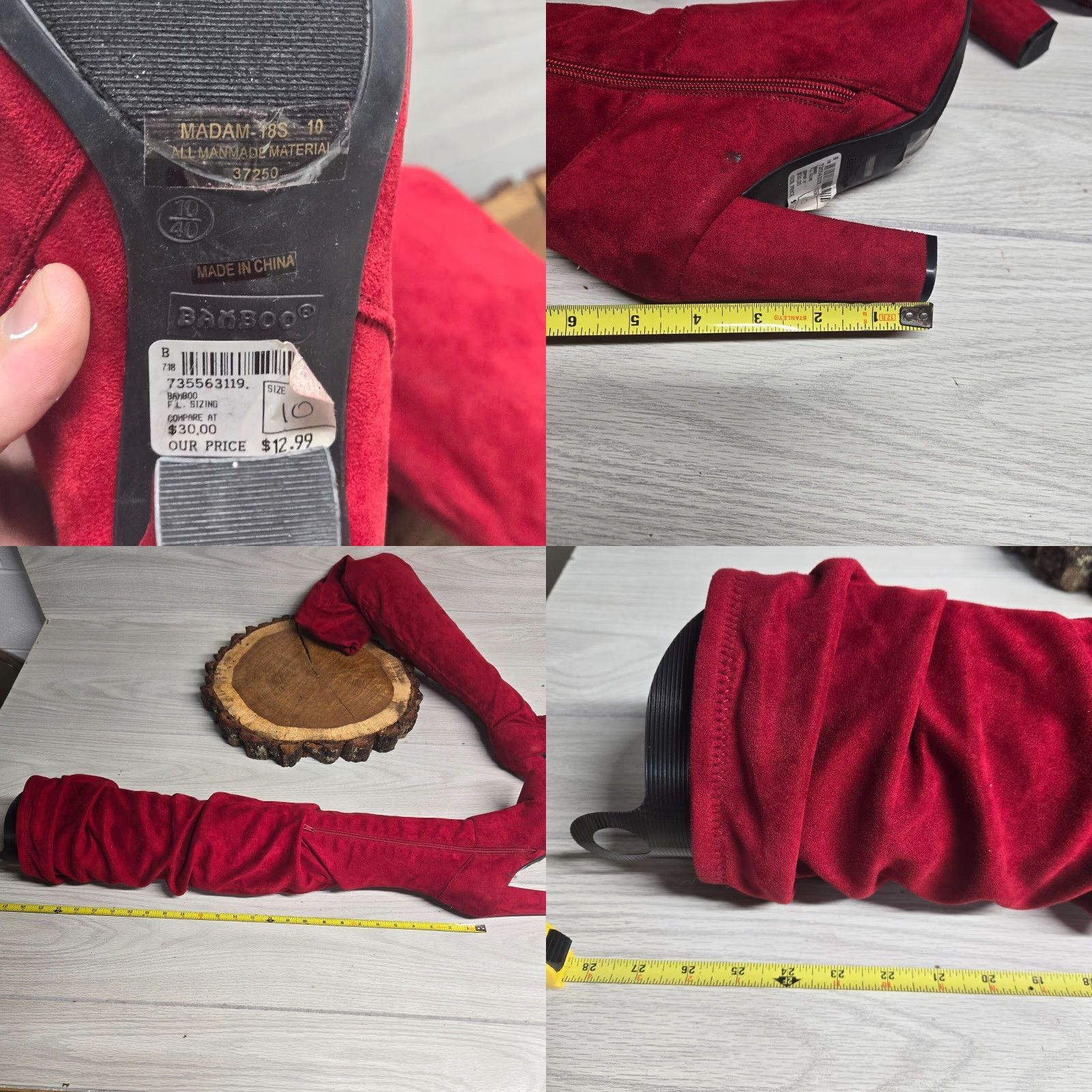 Vintage Bamboo Solid Red 4” Thigh High Heels Madam Adult Women's Size 10 Bamboo Pump Shoe Red 10 Women Womens Heel Size US 10 / IT 40 - 8 Thumbnail