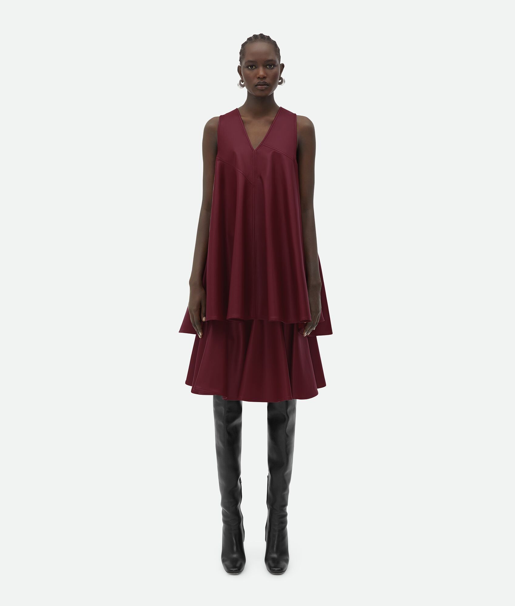 Bottega Veneta o1n1vont1224 Leather A-Line Dress in Pomegranate Size M / US 6-8 / IT 42-44 - 5 Thumbnail