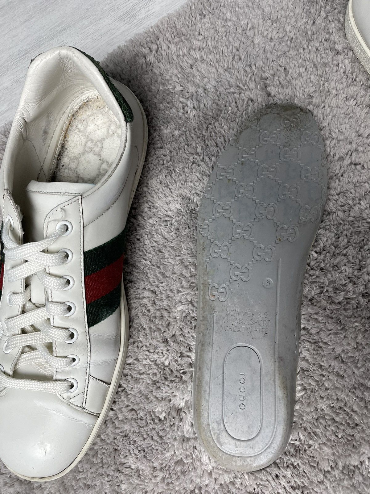 Gucci Gucci White Ace Tiger Patch Embroidered Web Leather Sneakers Size US 11.5 / EU 44-45 - 9 Thumbnail