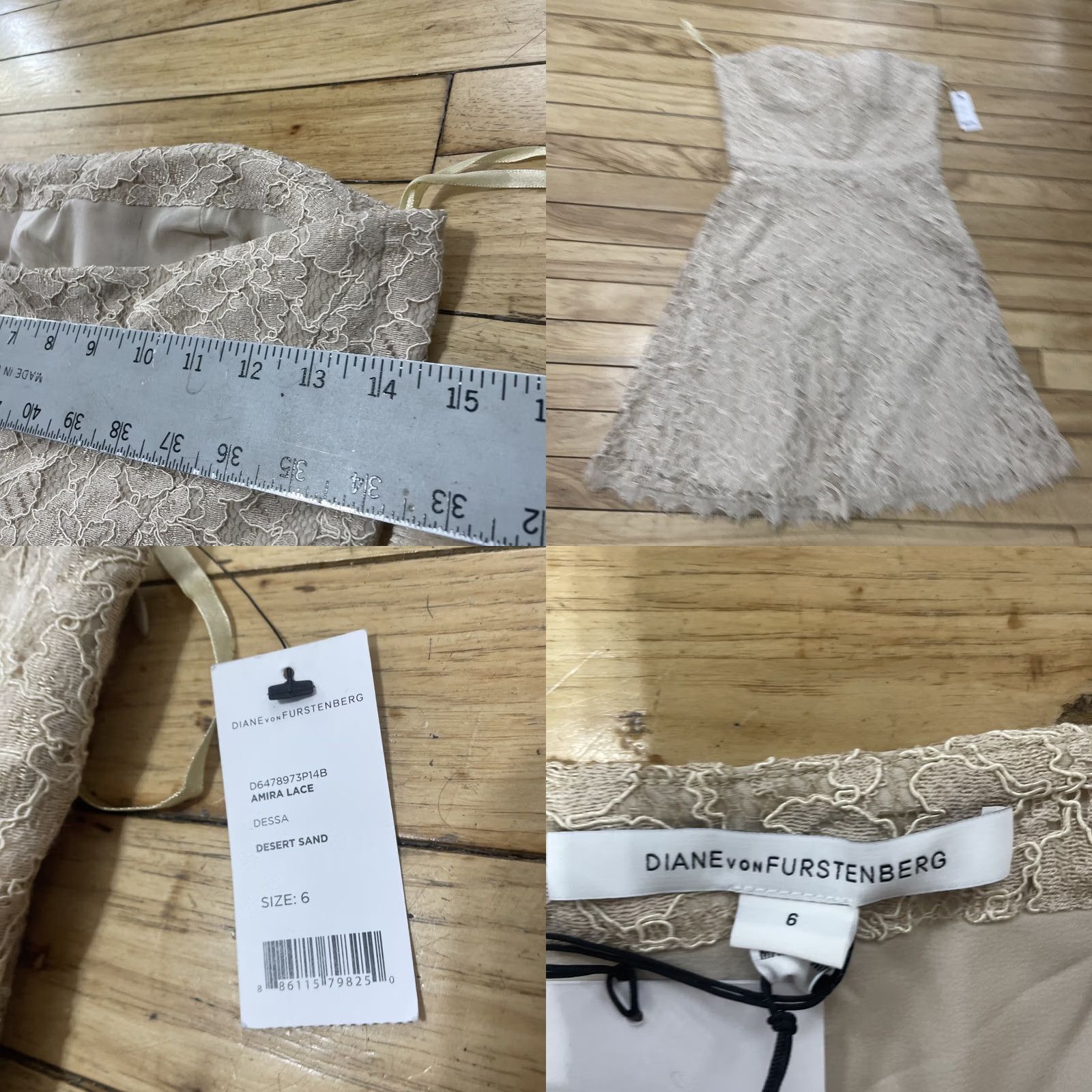 Diane von Furstenberg Diane von Furstenberg Amira Dress Women 6 Tan Floral Lace Knee Length Boho Fit & Flare New Size M / US 6-8 / IT 42-44 - 9 Thumbnail