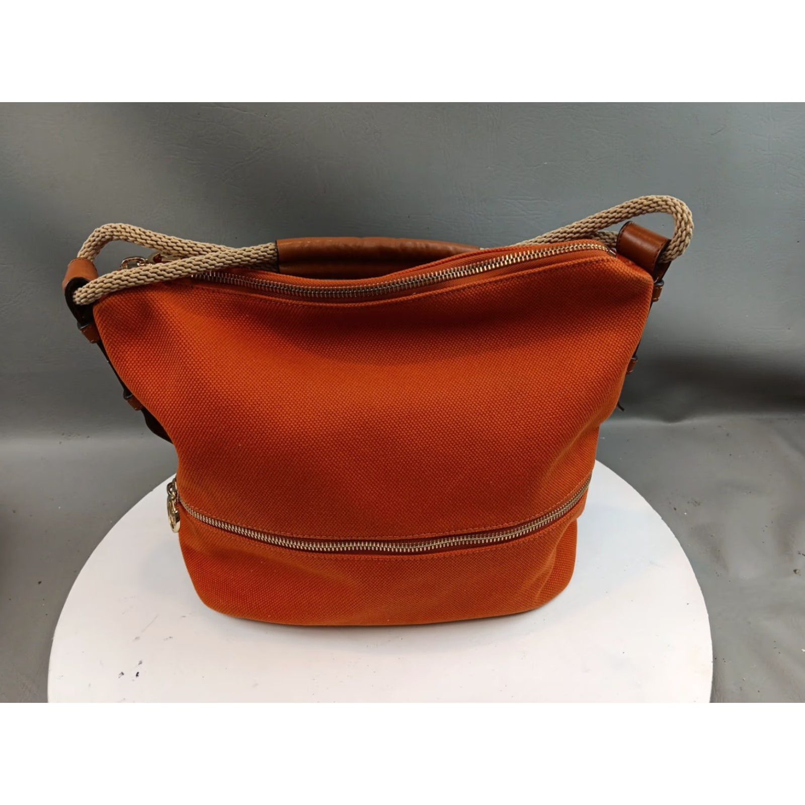 Michael Kors Michael Kors Tote Bag Orange Canvas/Leather Trim Dual Rope Handles Logo Beachy Size ONE SIZE - 6 Thumbnail