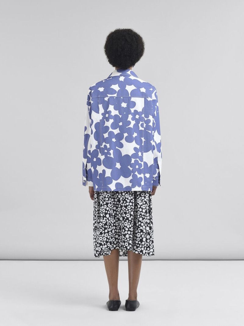 Marni o1f1d3z0326 Dillies Print Gabardine Chore Jacket Blue/White Size M / US 6-8 / IT 42-44 - 3 Thumbnail