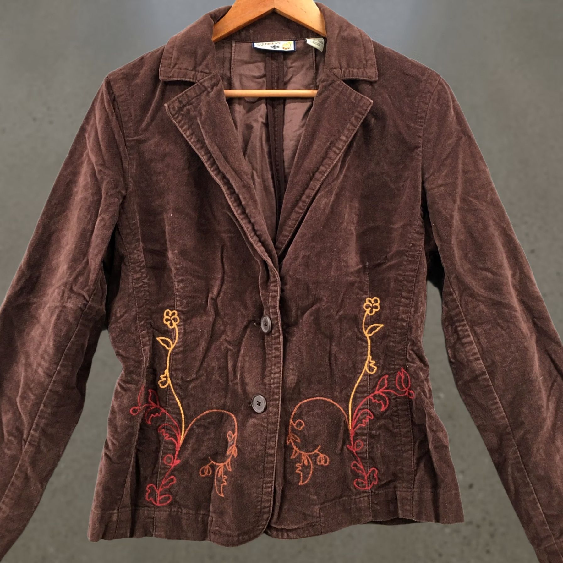 Vintage Caribbean Joe Jacket Womens M Brown Longsleeve Blazer Notched Collar Embroidered Size M / US 6-8 / IT 42-44 - 1 Thumbnail