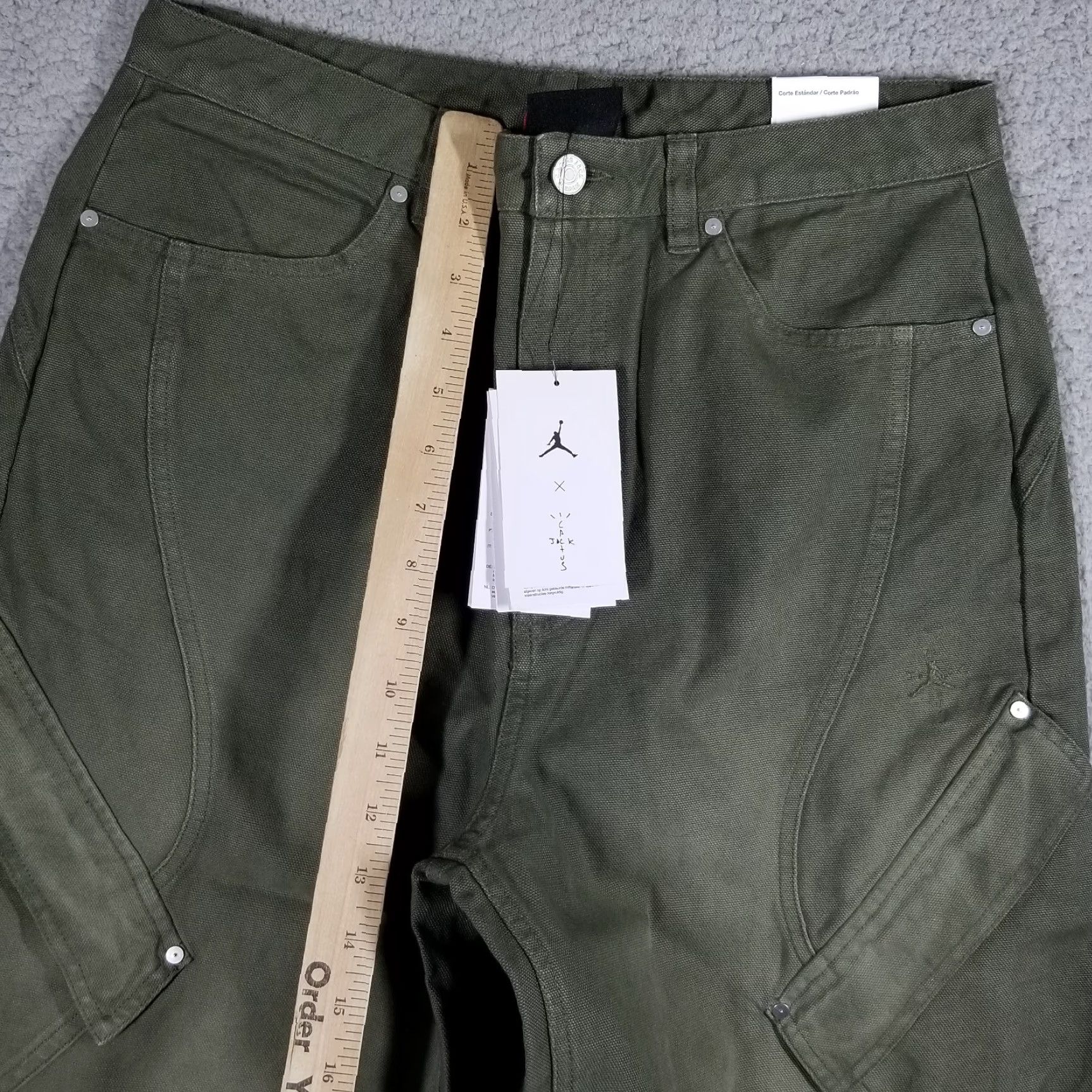 Travis Scott VINTAGE Travis Scott x Jordan WMNS SP TS Cargo Pants 30X31 Khaki Green Womens 90s Hip Hop Army Canvas Pants Mens Girls Size US 30 / EU 46 - 6 Thumbnail