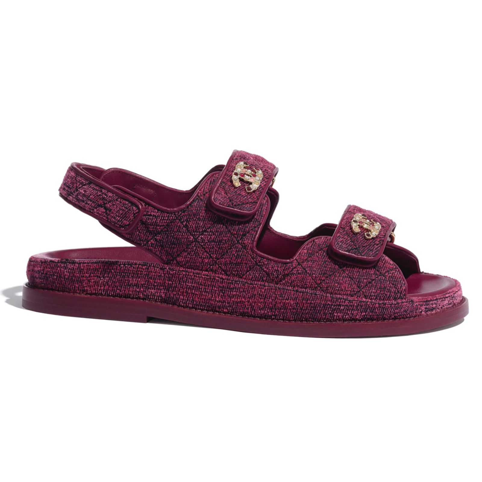 Chanel Chanel 21A Pink Velvet Denim CC Logo Mule Slide Strap Flat Size US 8.5 / IT 38.5 - 1 Thumbnail
